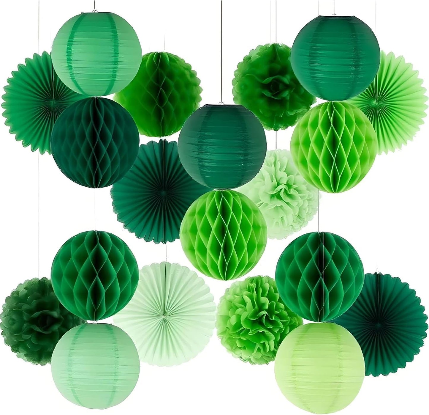 XIKSXITN Green Paper Honeycomb Balls - 12 Pack Hanging Tissue Pom Poms for Weddings, Birthdays, Spring Decor