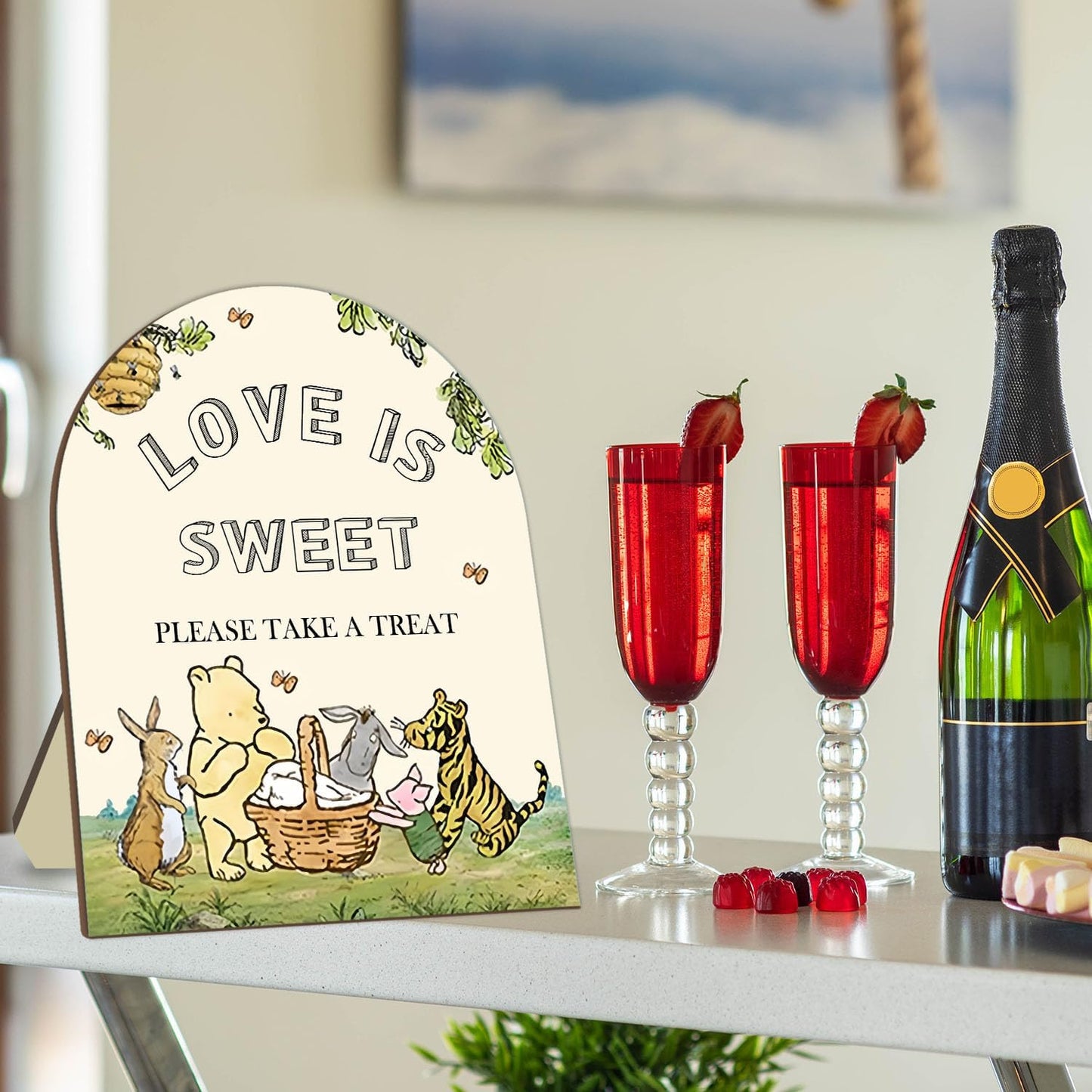 Classic Pooh Love is Sweet Please Take A Treat Sign, Winnie Decor Bridal Shower Sign, Love is Sweet Sign for Wedding Shower, Baby Shower Bridal Shower Decor Supplies 9 * 11IN