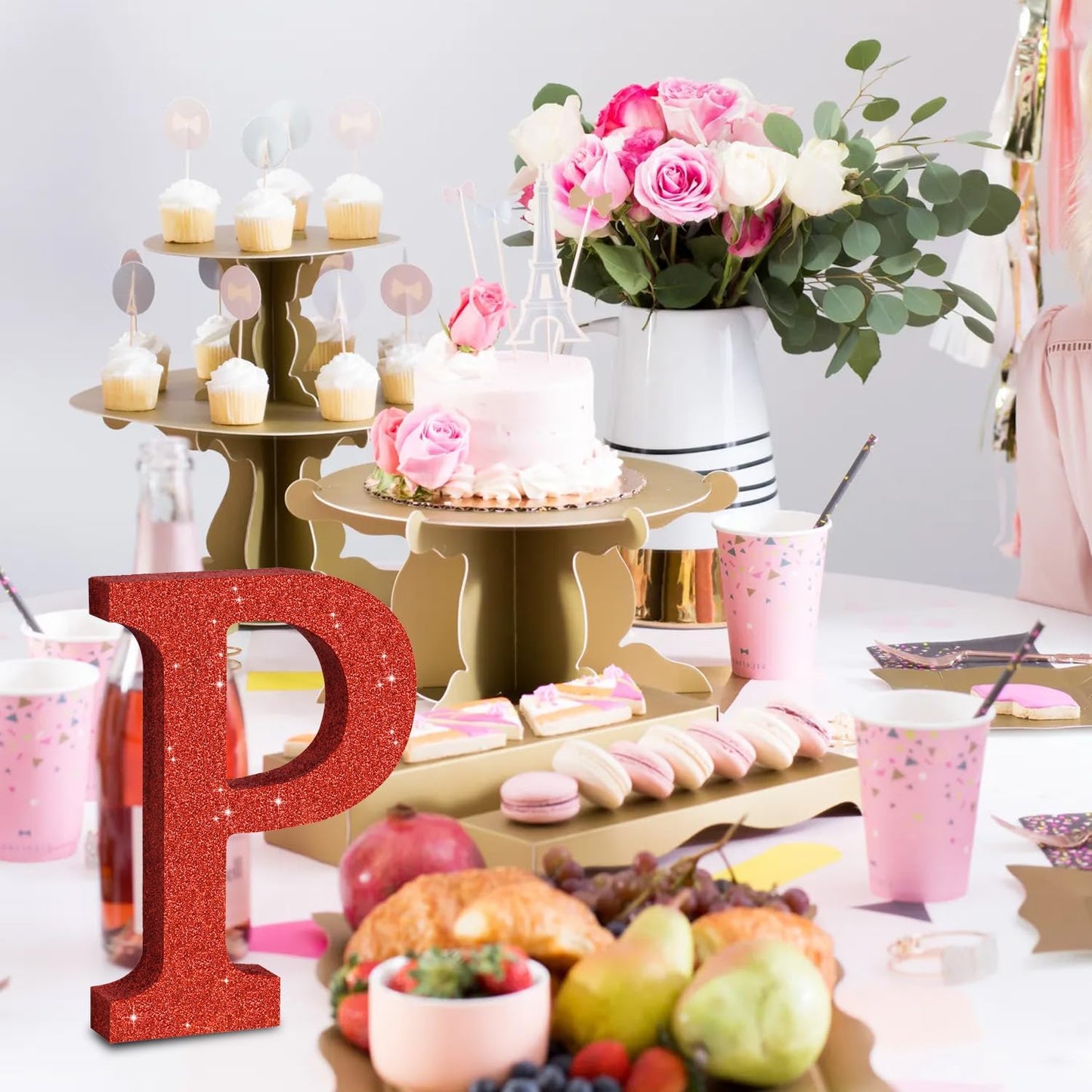 TONIFUL 8 Inch Red Glitter Letter P Table Centerpiece A-Z Red Birthday Party Decorations,Red Alphabet P for Birthday,Chrismas,Graduation,Bridal Shower,Wedding,Anniversary Party Supplies