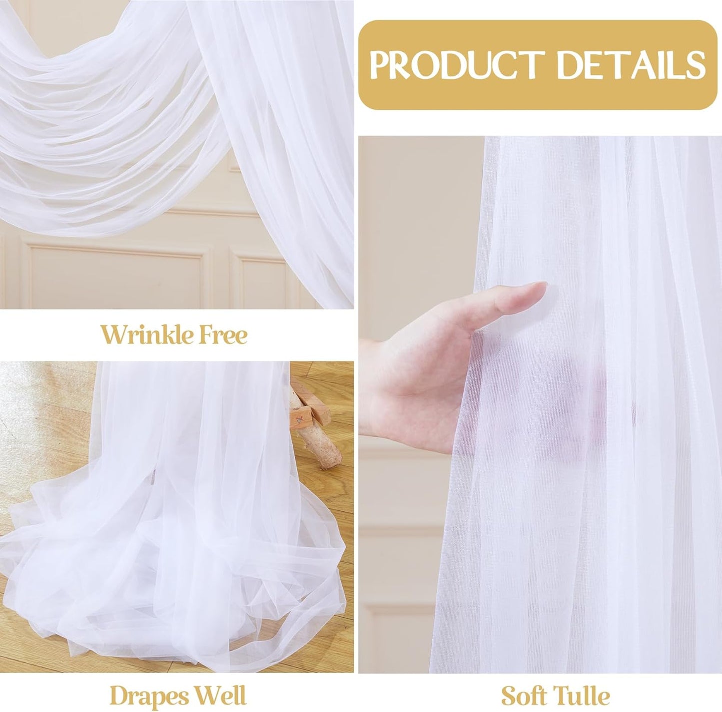 White Arch Draping Fabric for Wedding, 60" x 26Ft Chiffon Drapery Fabric Drapes Backdrop for Wedding Ceremony Baby Shower Bridal Shower Decoration(1 Panel)