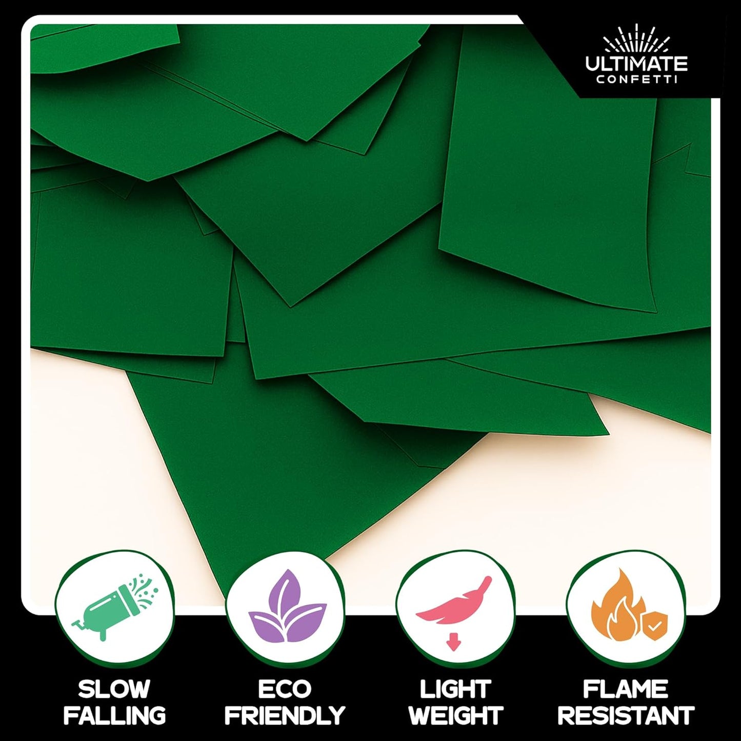 Rectangular Biodegradable Confetti – Dark Green Fluttering Tissue Paper Confetti for Cannon and Launcher use - Wedding Confeti, Birthday, Parties and Live Events - 1 lb, 16 oz
