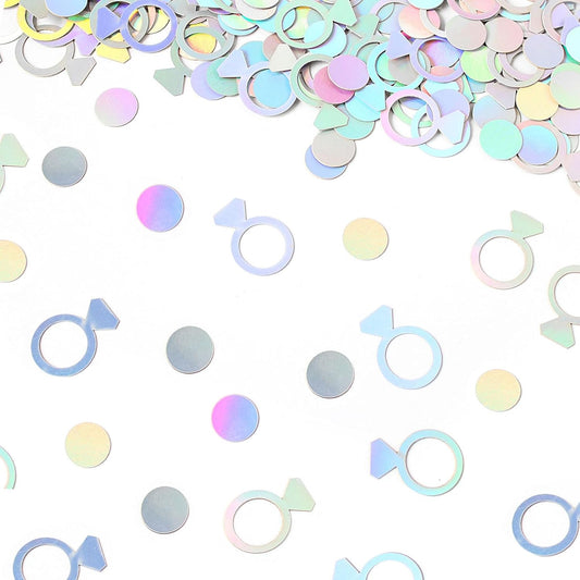 200PC Wedding Confetti for Tables Bachelorette Confetti Ring Confetti Scatters Suitable for Iridescent Themed Bridal Shower Engagement Hen Party Decorations