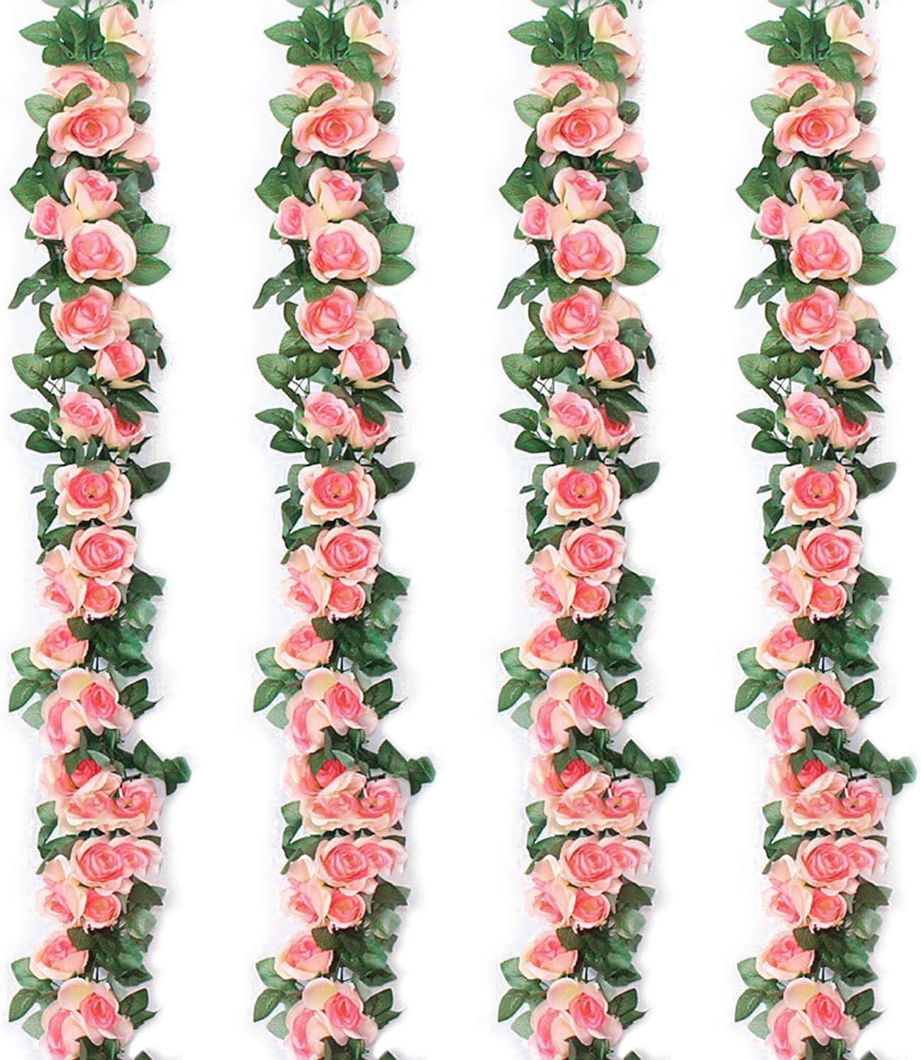 Musdoney 4Pcs 32.2 FT Fake Rose Vine Flowers Plants Artificial Flower Garland Hanging Rose Ivy Home Hotel Office Wedding Party Garden Craft Art Decor (Pink)