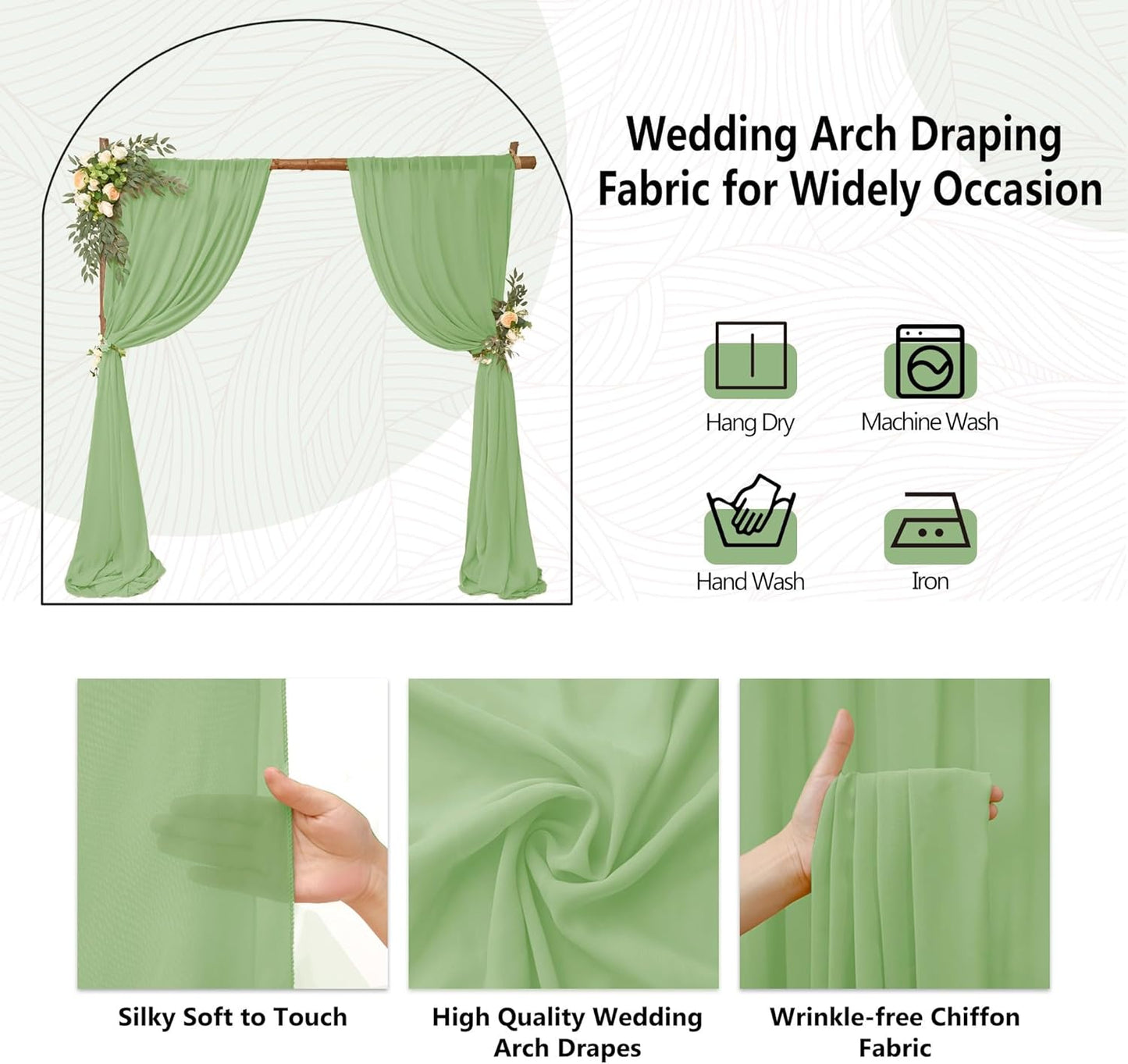 4 Panels Wedding Arch Draping Fabric 28"x 20Ft Chiffon Wedding Arch Drape Chiffon Fabric Drape Sheer Backdrop Curtain for Nuptials Party Ceremony Birthday Reception Backdropn Ceiling Decor(Sage Green)