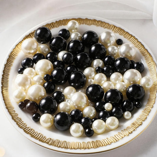200 Pcs Vase Filler Beads Black and White Pearl Beads for Vase No Hole Pearls for Centerpieces Vases DIY Home Table Party Decor DIY Wedding 8/14/20mm
