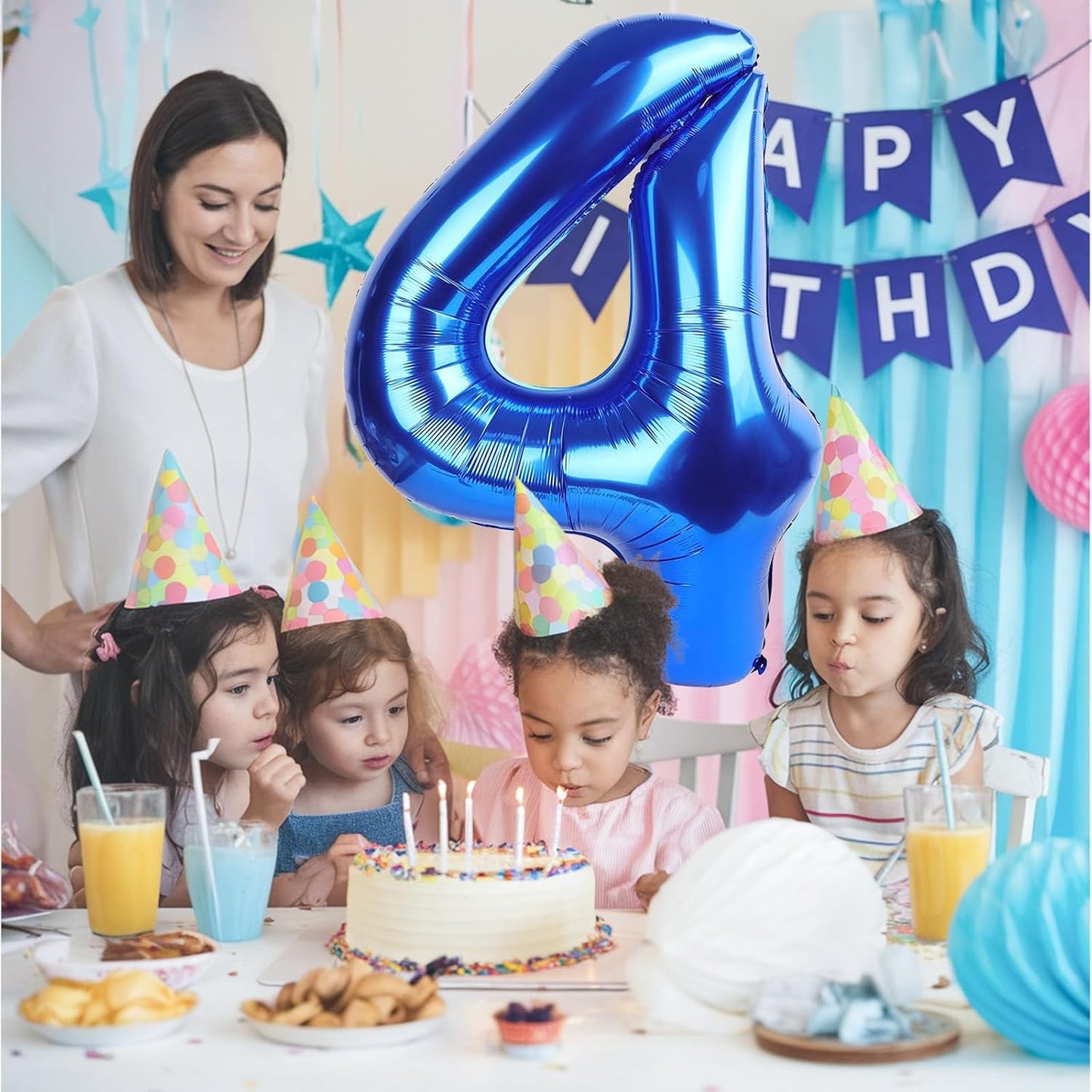 40 Inch 4 Balloons, Large Navy Blue Number 4 Balloon for 4th Birthday Foil Number Balloons Set 0-9, Self Inflating Dark Royal Blue Digital 4 Helium Balloon for Boys Birthday Anniversary Party Decor