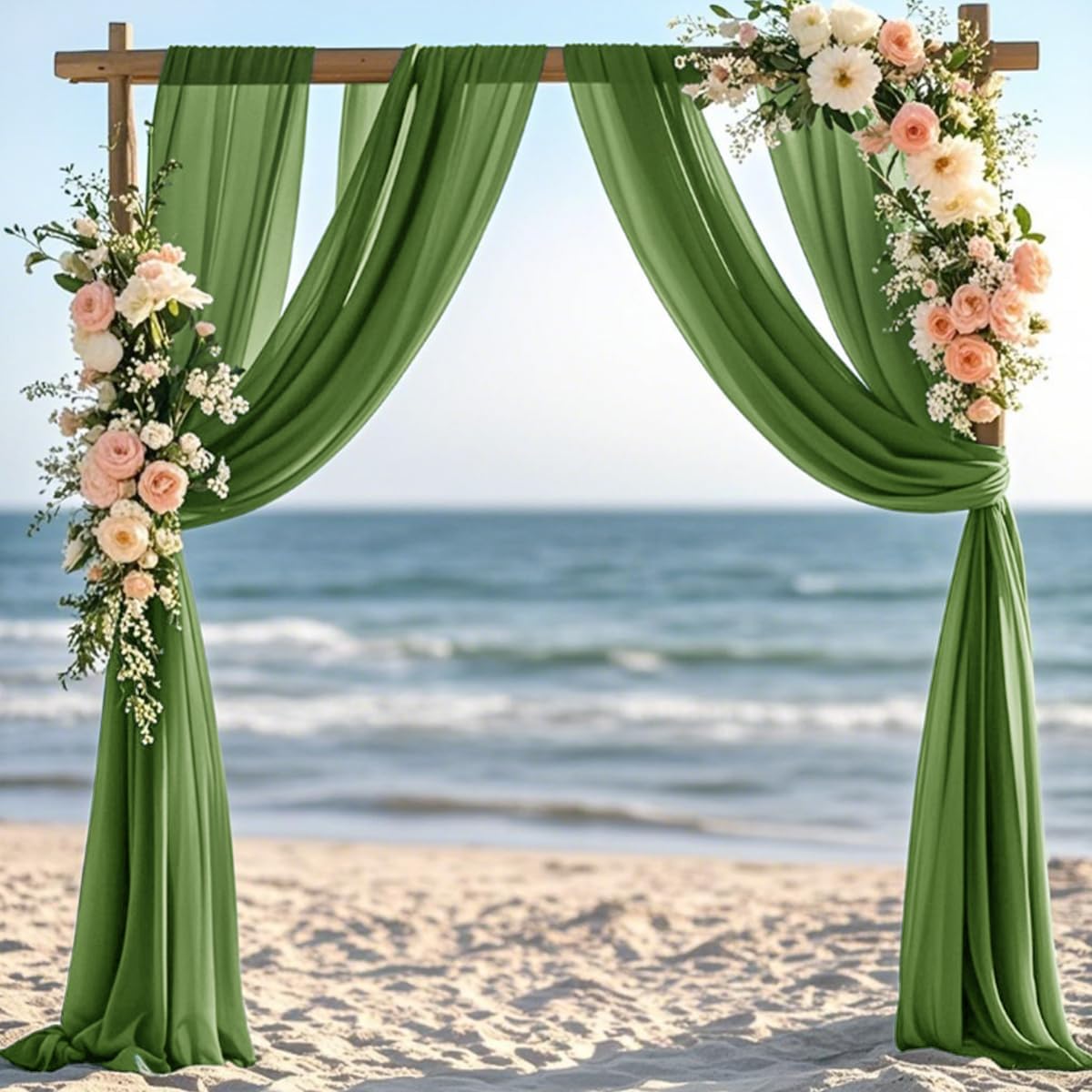 Olive Green Fall Elegant Arch Draping Fabric Outdoor 1 Panel 29" × 20Ft Sheer Chiffon Curtain Drapes for Wedding Ceremony Birthday Party Garden Brunch