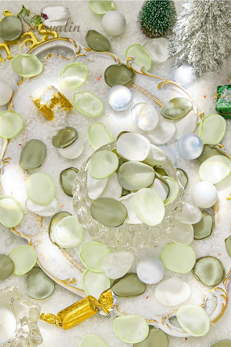 Serwalin 300Pcs Silk Rose Petals Artificial Flower Petals for Weddings Bean Green Fake Rose Petals Flower Girl Aisle Romantic Decor Dinner Table Centerpieces Proposal (3 Color Mixes)