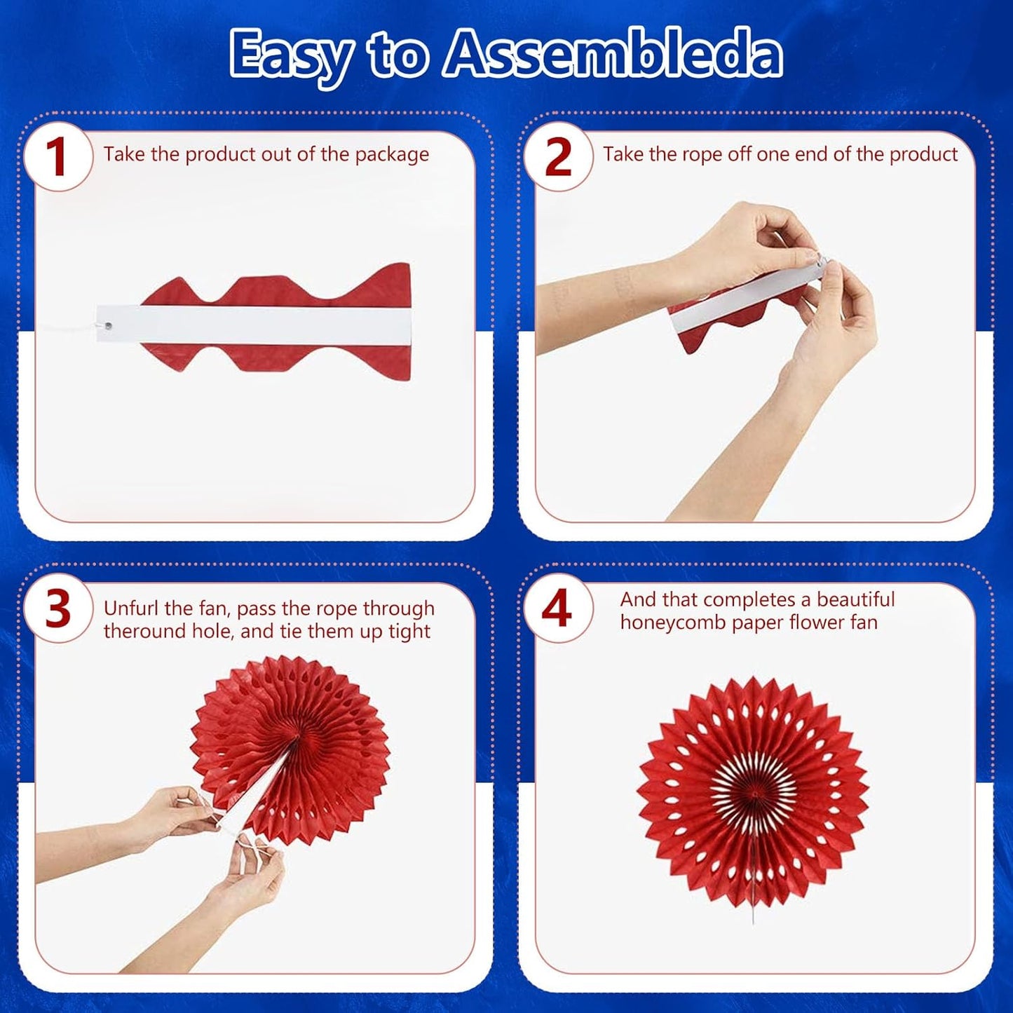 20 Pcs Royal Blue Hanging Paper Fan, Hanging Honeycomb Round Paper Fans for Weddings, Birthdays, Christmas, Baby Showers, Classroom, Events Ceiling Party Supplies Decorations