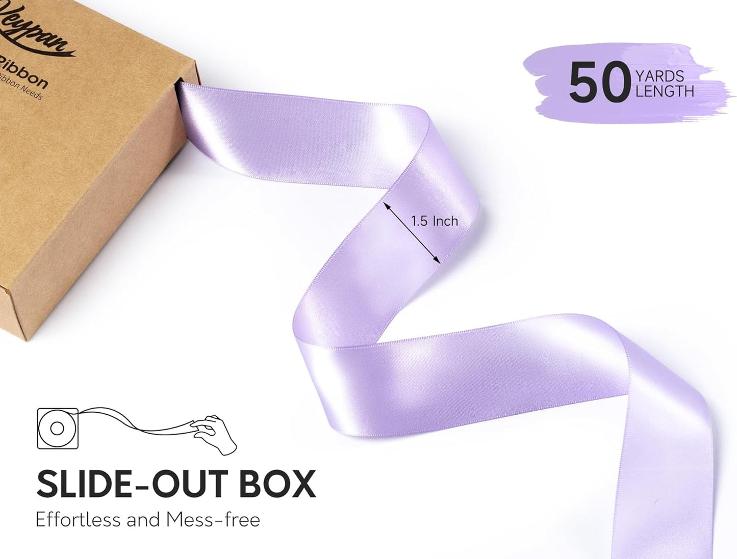 Lavender Satin Ribbon 1-1/2 Inch x 50 Yards Double-Faced Ribbons for Gift Wrapping Crafts Flower Bouquet Wedding Paper Bows Invitations