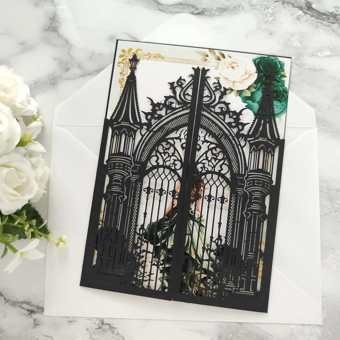 20PCS Laser Cut Wedding Invitations,Wedding Invitation Card Pocket,Quince Invites,Sweet 16 Invitations,Quinceanera Invitations,Laser Cut Invitations For All Occasions (black)