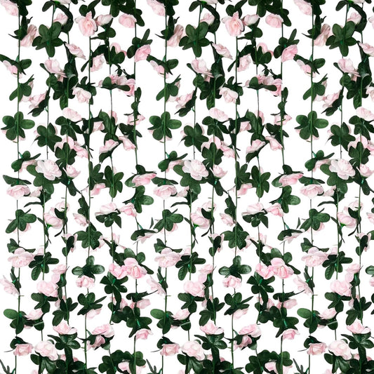 16Pcs 126Ft Light Pink Rose Garland, Fake Rose Hanging Flowers, Artificial Flower Vine, Hanging Floral Vine Garland for Wedding, Birthday Party, Wall Arch, Halloween, Christmas Garden Backdrop Decor