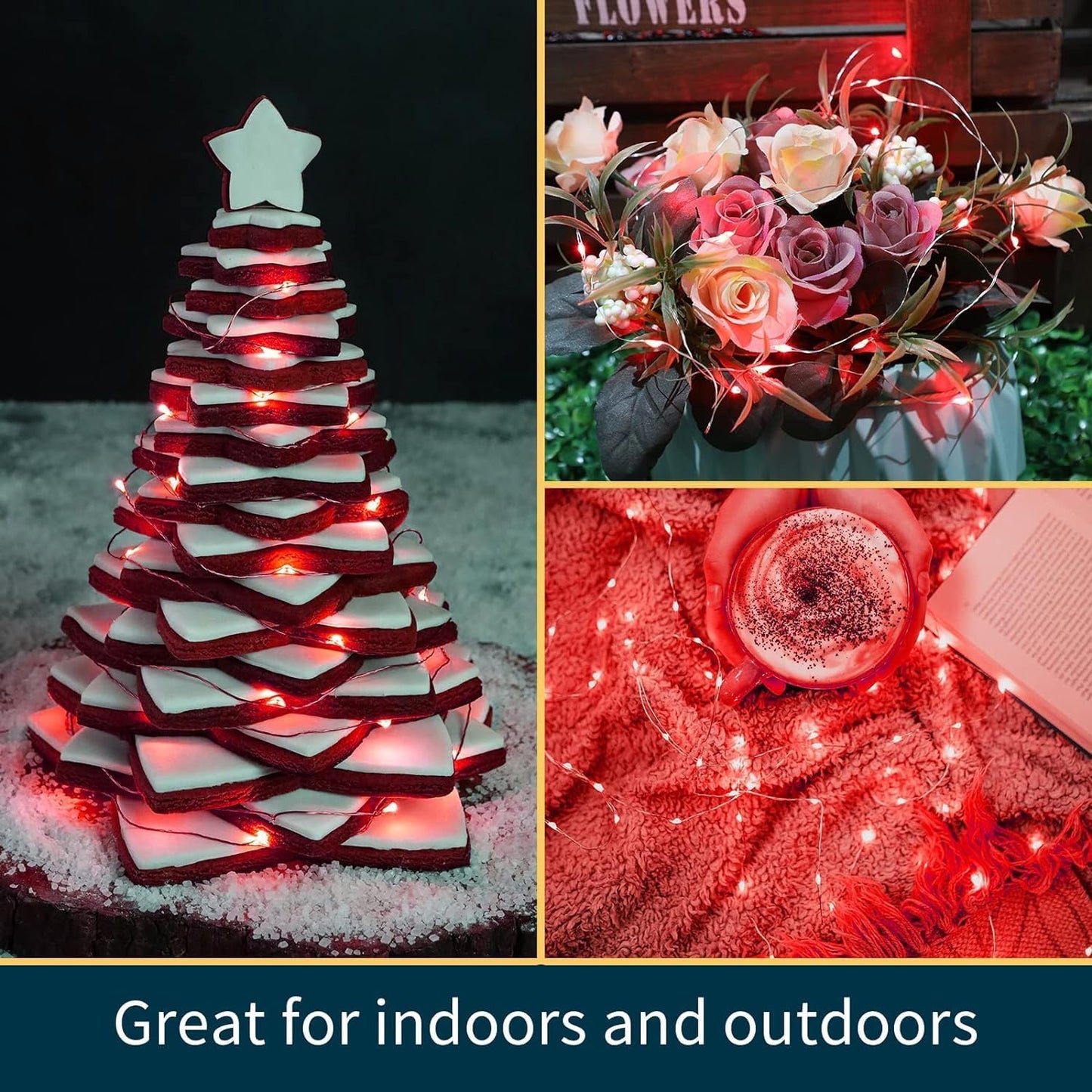 LAMPHOME 6 Pack Fairy Lights Battery Operated String Lights 6.6ft 20 Led Mason Jar Lights Waterproof Silver Wire Light Fireflies DIY Party Wedding Christmas Decoration(6 Pack,RED)