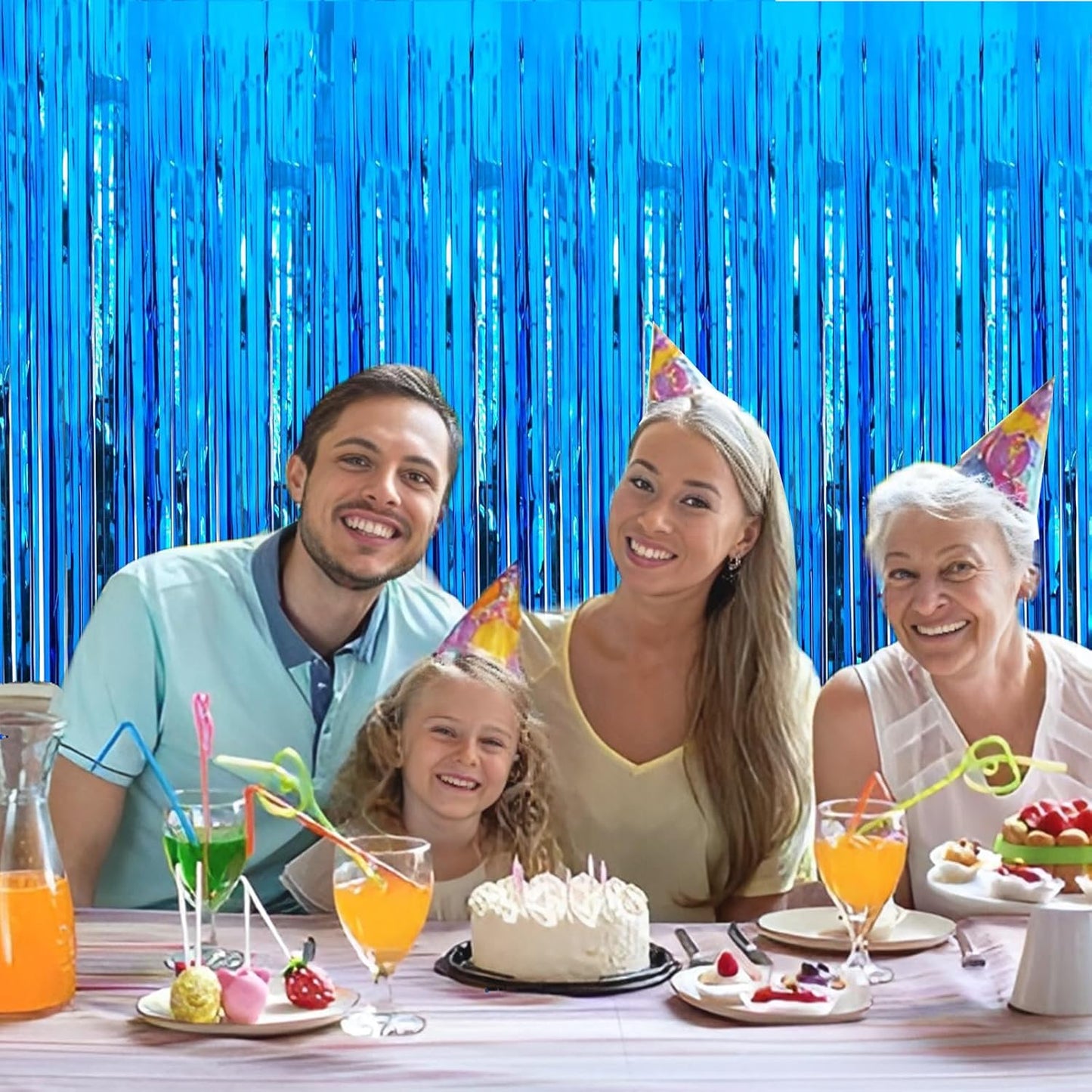 Blue Foil Fringe Curtain 3.3×8.3FT 6 Packs, Metallic Tinsel Curtains Party Streamers for Birthday Graduation Baby Shower Decoration (6pcs,3.3FT×8.3FT, Blue)