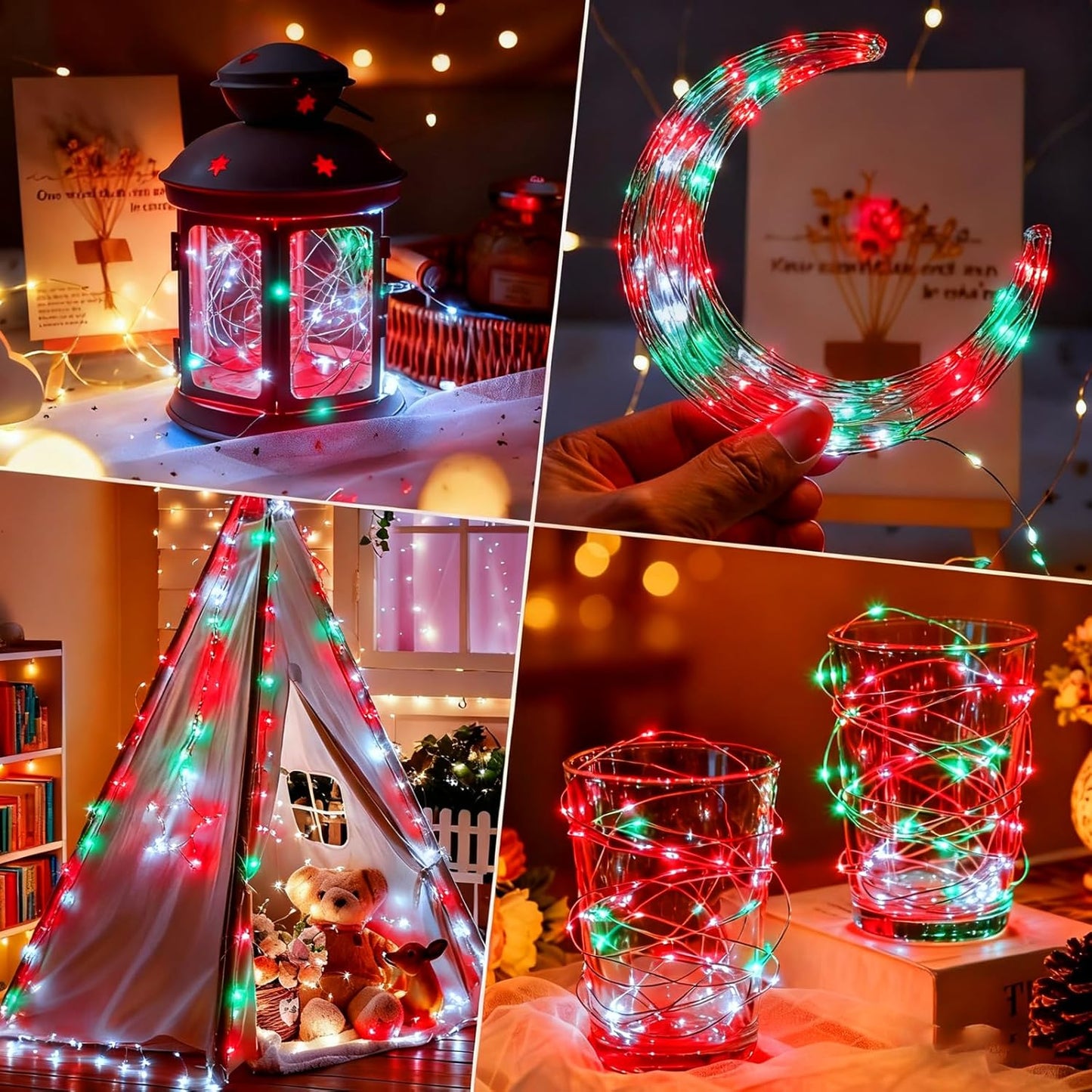 ZNYCYE 4 Pack Fairy Lights Battery Operated, 8.2 Ft 50 LED Fairy Lights with Timer, 8 Modes Christmas Lights, Fair Lights Waterproof for Indoor Wedding Christmas Decorations(Red Green White)