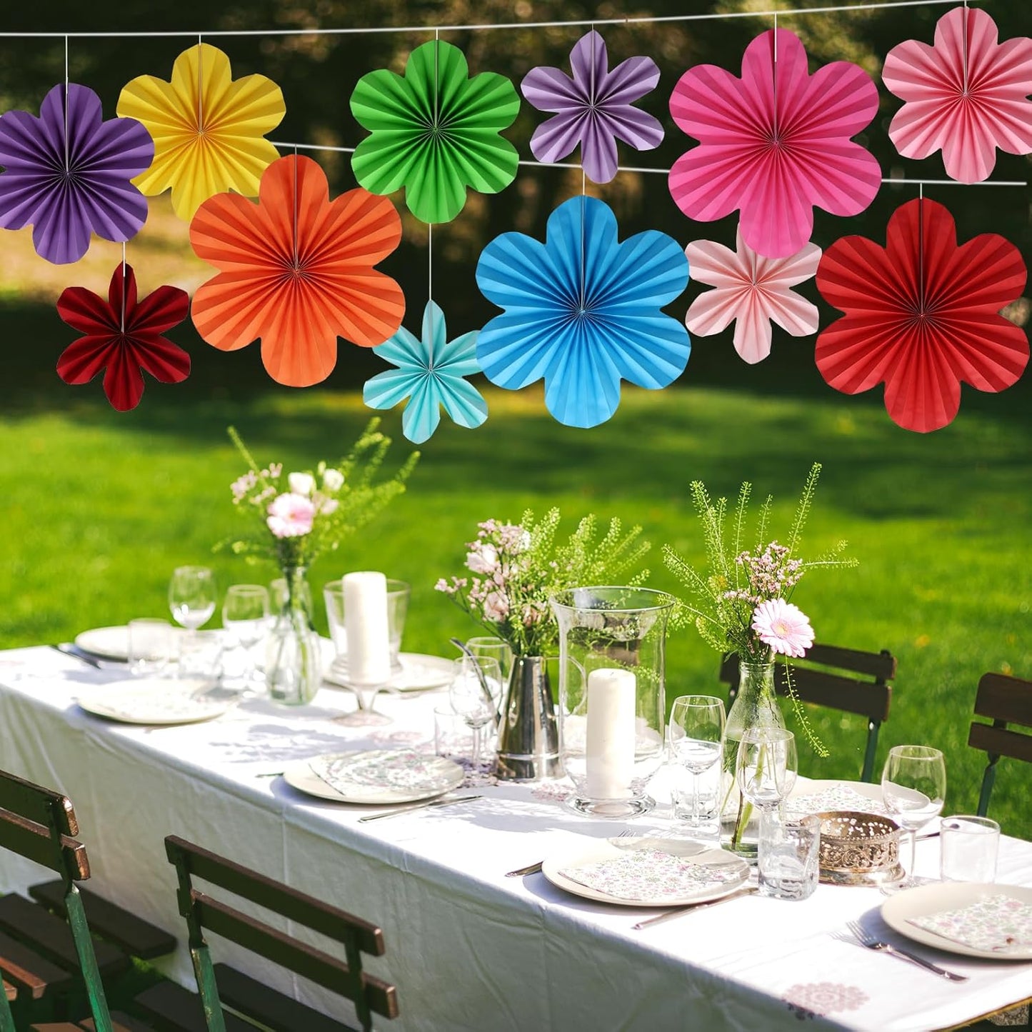 BestoFun 12 PCS Paper Flowers Fans Mexican Party Decorations Paper Flowers Decorations for Wall Girl Groovy Birthday Baby Shower Wedding Bachelorette Room Hanging Décor