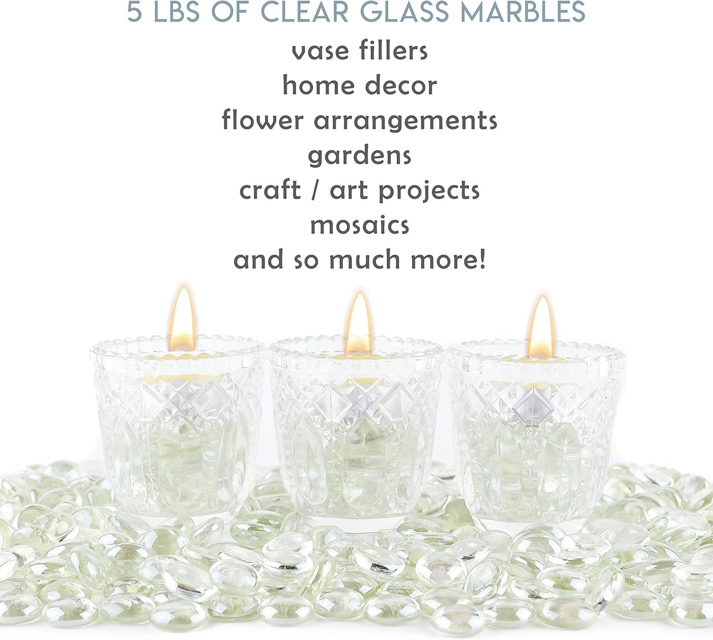 Galashield Flat Glass Marbles for Vases Clear Glass Gems Beads Pebbles Vase Filler (1 LB, Approx. 105 PCS)