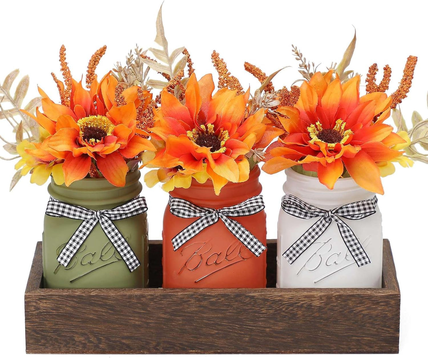Thanksgiving Fall Mason Jar Centerpiece for Table with Artificial Flowers, Set of 3 Mason Jars Farmhouse Decor Decorative Jars for Thanksgiving Home Decor, Thanksgiving Dinner Table Centerpiece
