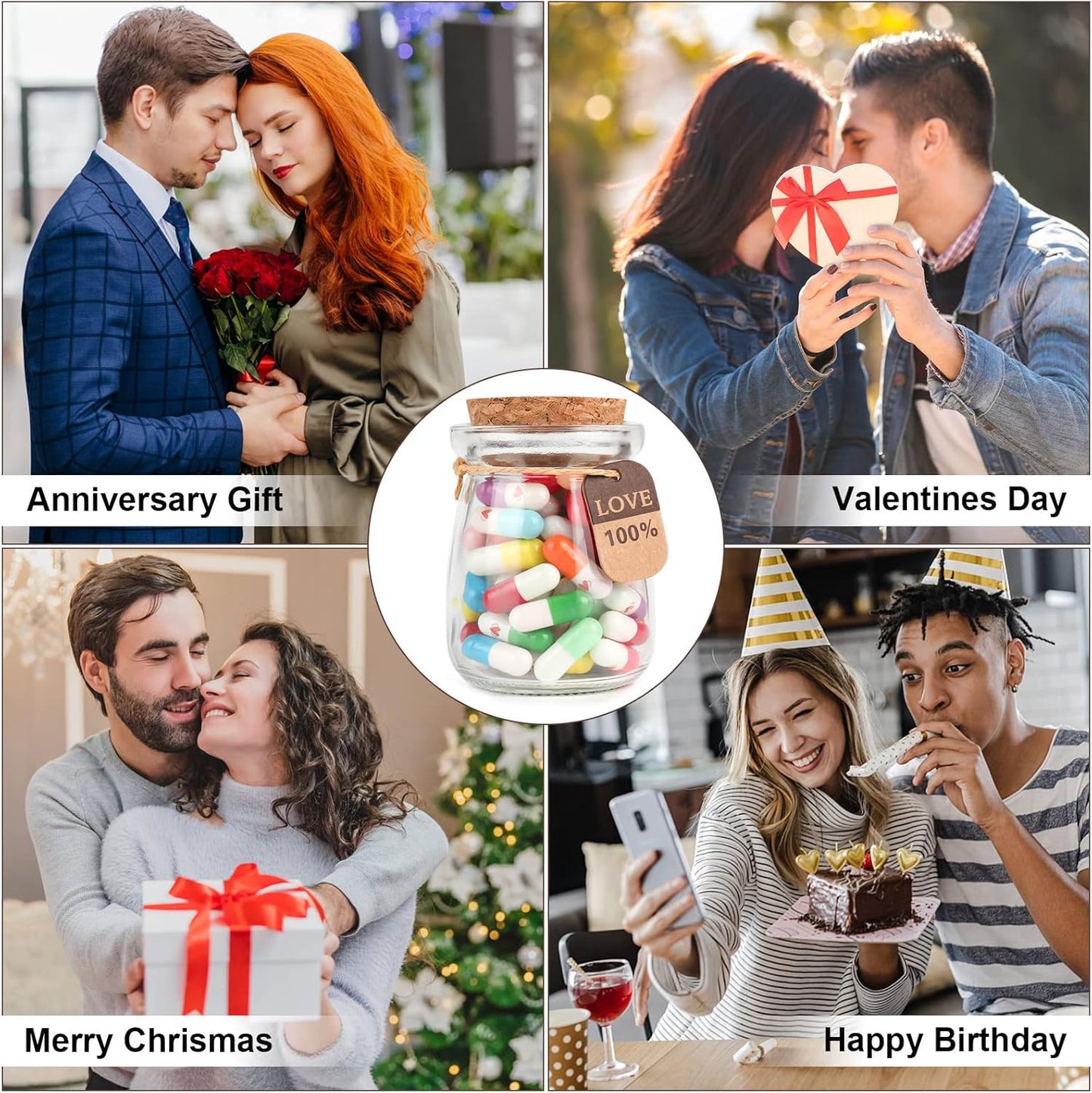 Capsule Letters Message in a Glass Bottle for Valentine's Day, Birthday,Thanksgiving, Christmas,Long Distance Relationship Gift for Boyfriend,Girlfriend. (Heart with wings 60PCS)