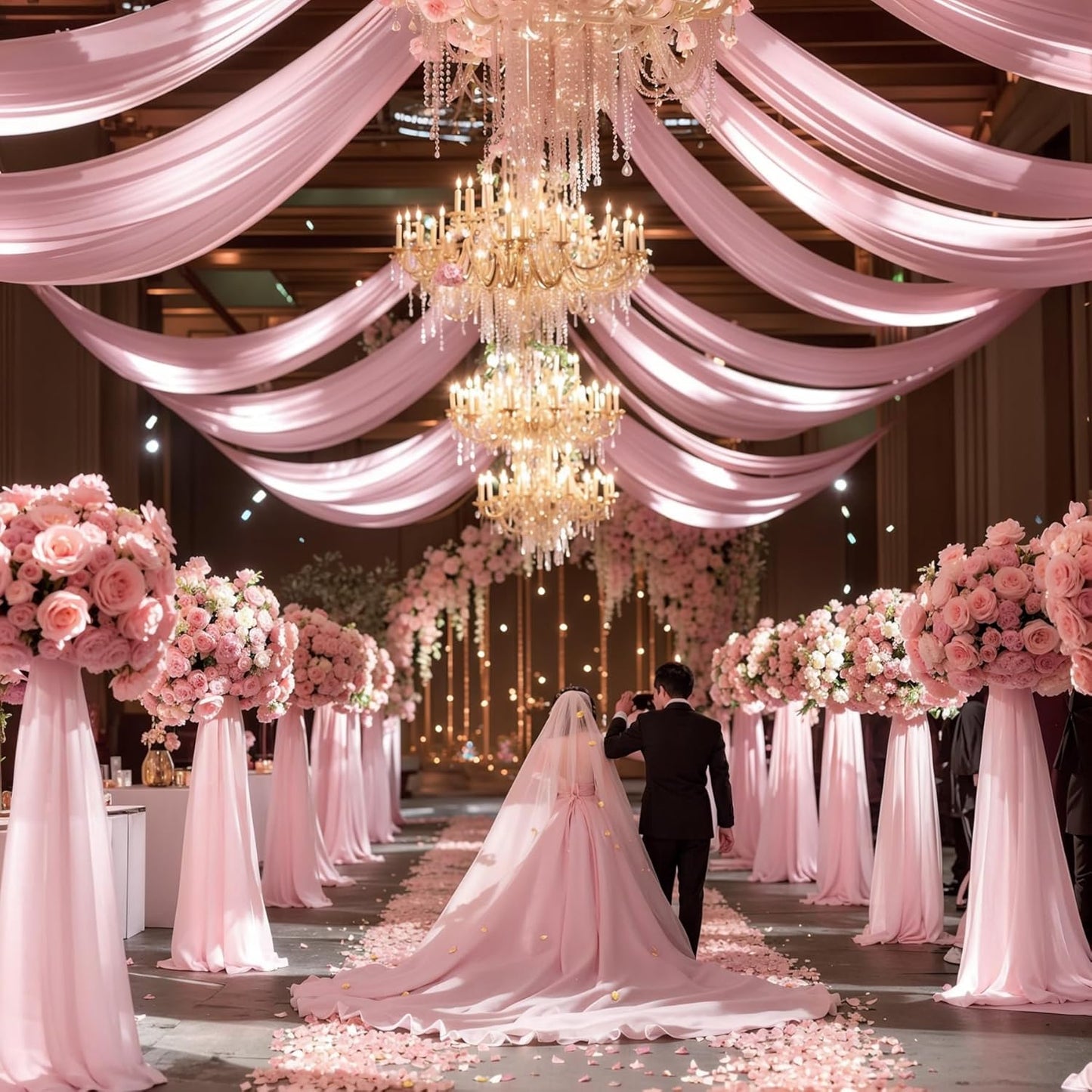 Wedding Arch Draping Fabric 1 Panel 18Ft Blush Chiffon Fabric Drapes Arbor Drapery for Wedding Ceremony Reception Swag Decorations