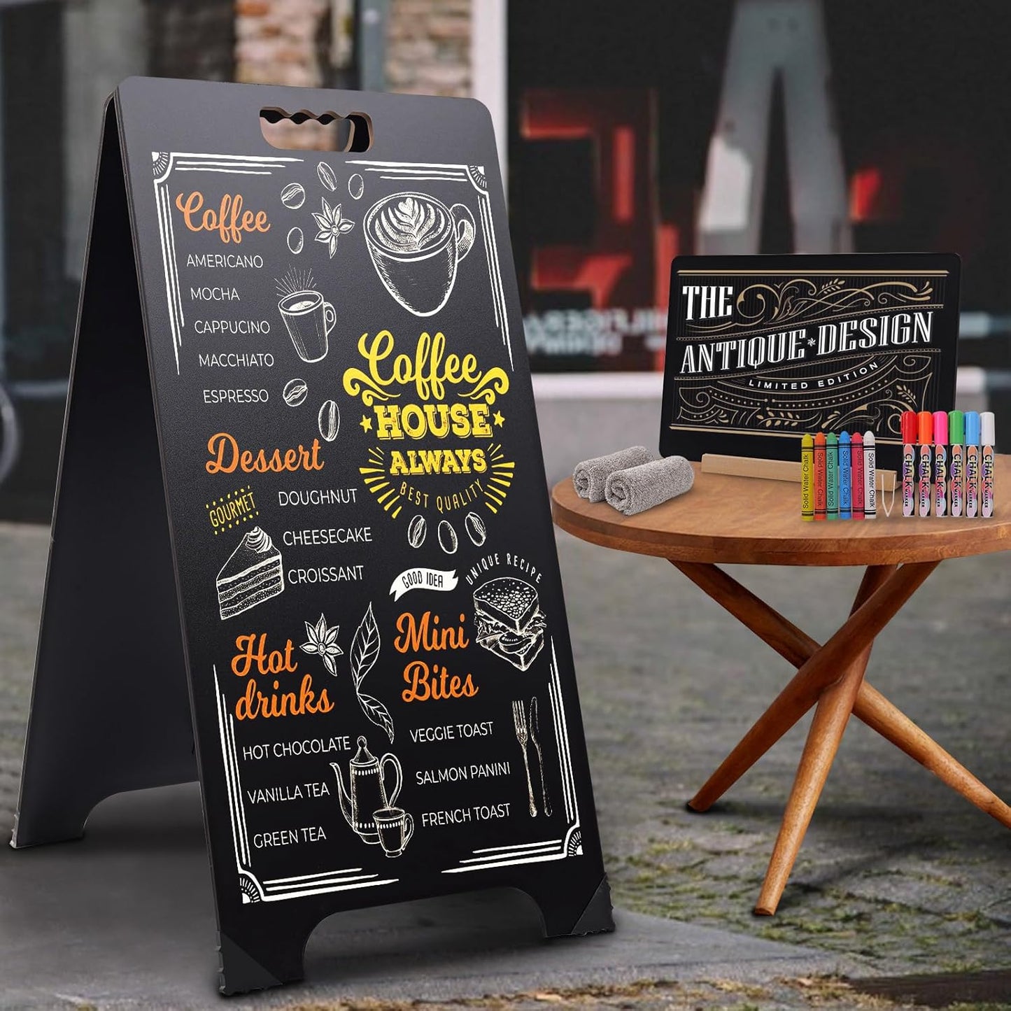 16x32 Double-Sided A-Frame Chalkboard Sign with 8x12 Chalkboard, Liquid & Solid Chalk Markers, Wedding & Event Signage