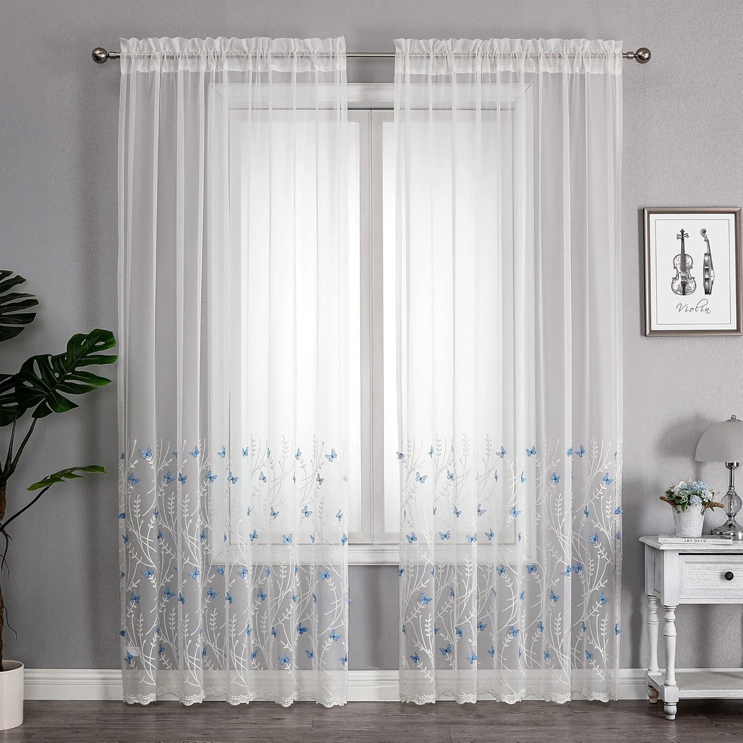 VISIONTEX White Sheer Voile Curtains, Decorative White Embossed Drip Rod Pocket Window Drapes for Home Kitchen, Living Room and Bedroom 54 x 63 Inch, Set of 2 Curtain Panels