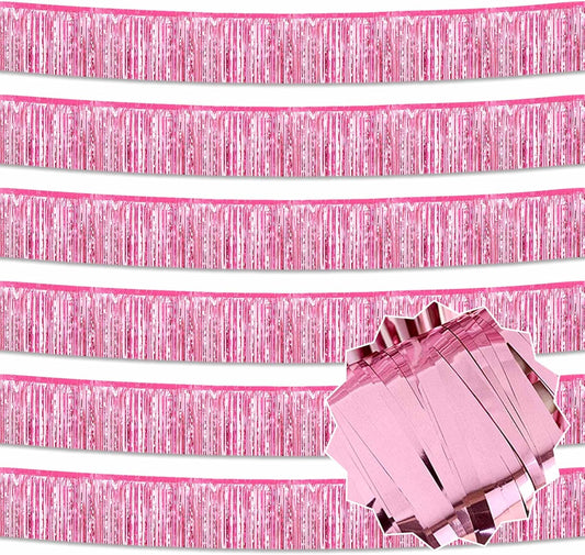6 Pack 10 Ft Pink Foil Fringe Garland Metallic Streamers Tinsel Banner Wall Hanging Garland Backdrop for Parade Floats, Halloween, Christmas, Thanksgiving, New Year Party Decorations