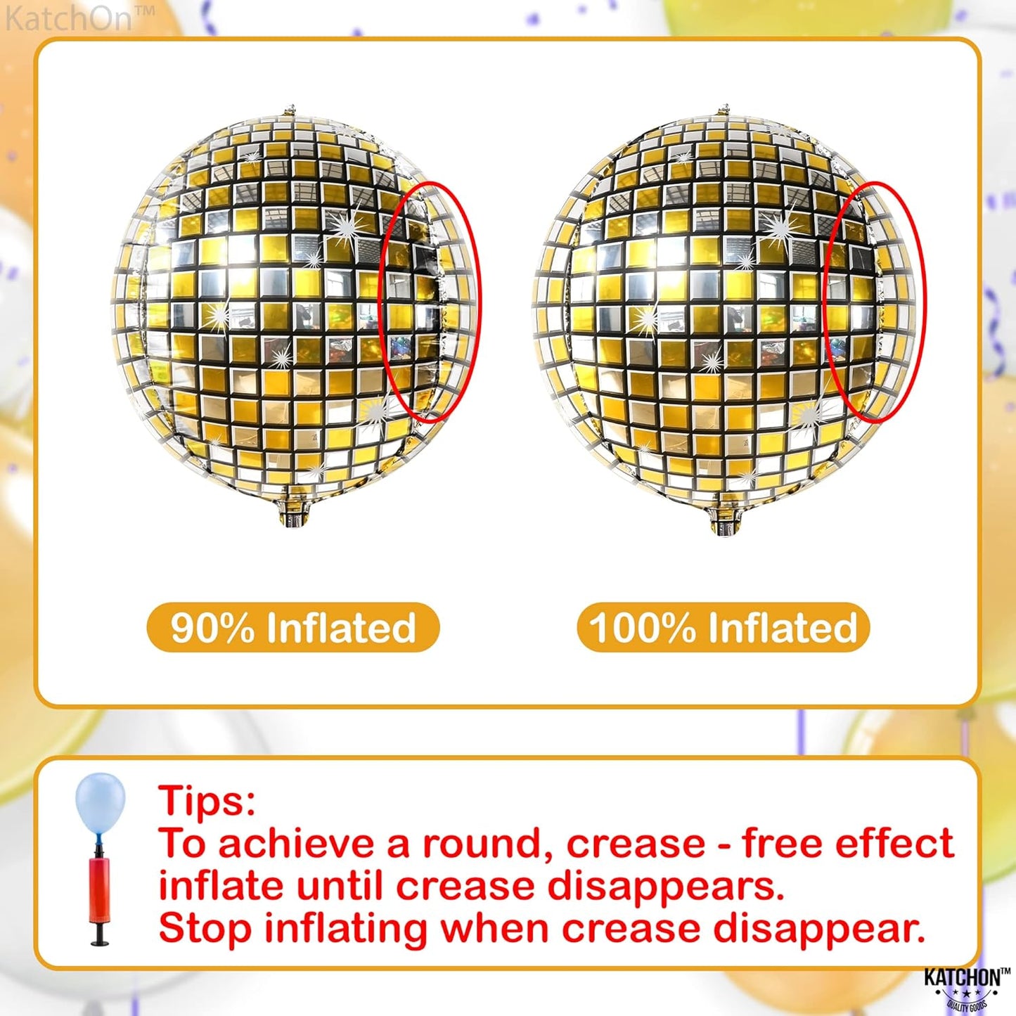 KatchOn, Huge Gold Disco Ball Balloons - 22 Inch, Pack of 6 | 4D Metallic Disco Balloons For Disco Party Decorations | Graduation Balloon, Gold Graduation Decorations 2025 | Birthday Party Décor