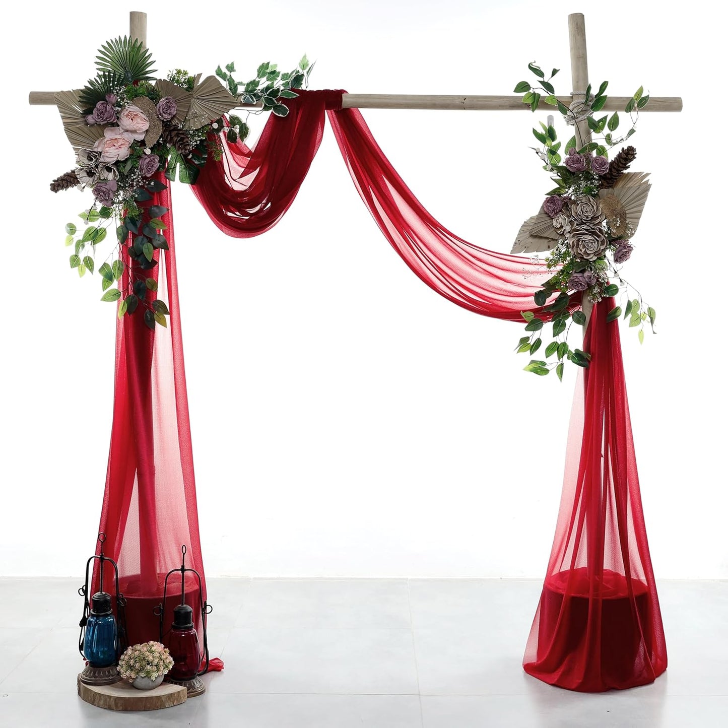 VDS Pack of 2 Panel (30 Inch X 20 Feet) Wedding Arch Draping Fabric Sheer Chiffon Fabric Drapery for Wedding Ceremony Reception Swag Backdrop Canopy Chuppah ARBO Altars Decoration (Apple Red)