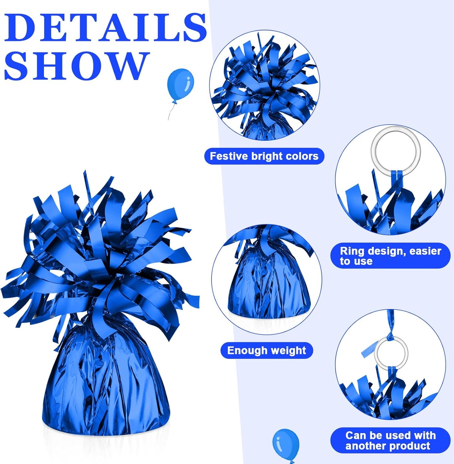 24 Pcs Balloon Weights Metallic Anchor Balloon Holder for Helium Balloons Heavy Table Weights and 1 Roll Iridescent Crimped Ribbon for Birthday Wedding Halloween Christmas Party(Blue)
