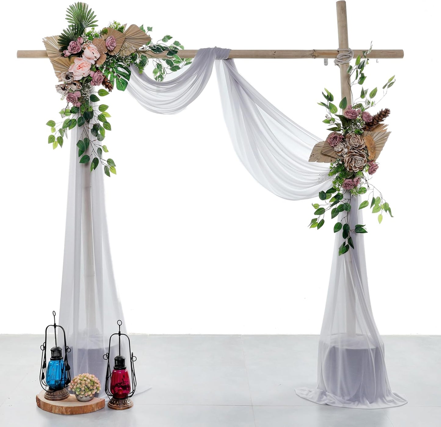 VDS Pack of 2 Panel (30 Inch X 40 Feet) Wedding Arch Draping Fabric Sheer Chiffon Fabric Drapery for Wedding Ceremony Reception Swag Backdrop Canopy Chuppah ARBO Altars Decoration (Cool Grey)