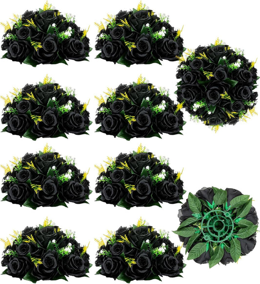 BLOSMON Flower Balls Wedding Rose Centerpieces 10 Pcs Black Fake Flowers Kissing Balls Decor Artificial Floral Arrangements Flower Bouquet of Roses Home Party Room Table DIY Decorations