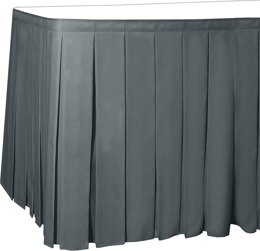 Ultimate Textile Pleat Polyester Fabric Table Skirt - Machine Washable Flame Resistant with Clips for Events, Weddings & Trade Shows, Cut & Sewn in Paterson, NJ - Charcoal, 7' Box Pleat