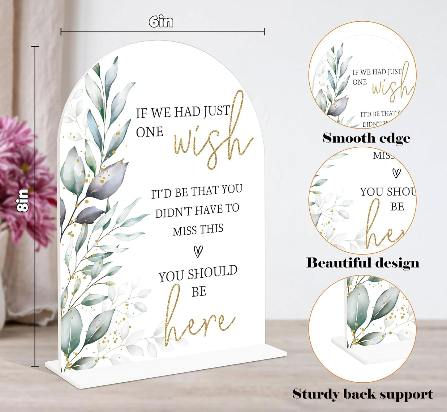 Acrylic Wedding Signs, Greenery Theme You Should Be Here, Memorial Table Sign for Wedding, Bridal Shower Table Decor with Stand, Engagement, Anniversary, Newlywed Events and Parties Supplies, 22
