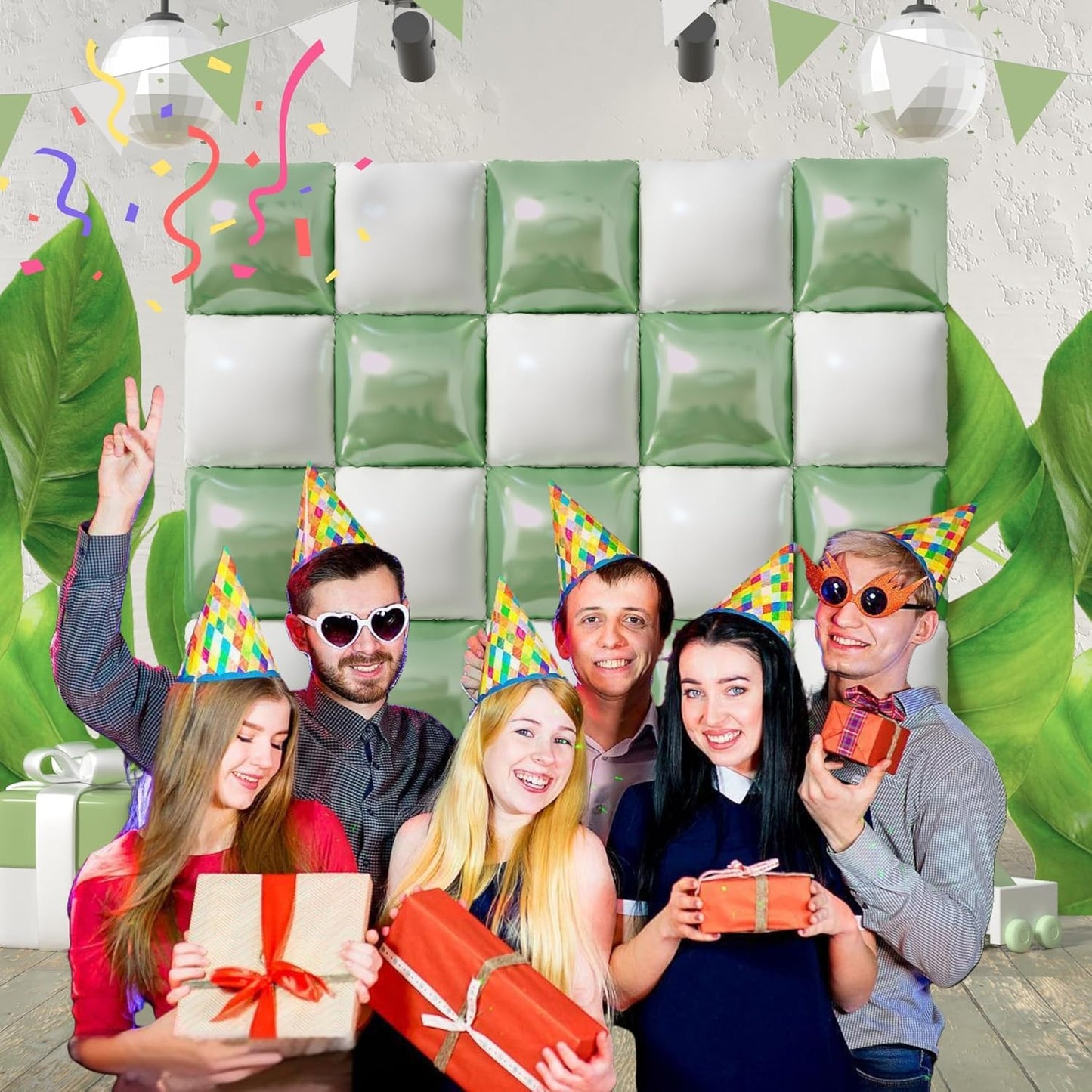 Square Foil Sage Green and White Balloon Wall Backdrop Tunnel Flat Double Sided Mylar Balloon Arch Garland Kit For Oh Baby Shower Bridal Shower Bachelorette Wedding Birthday Party Decorations