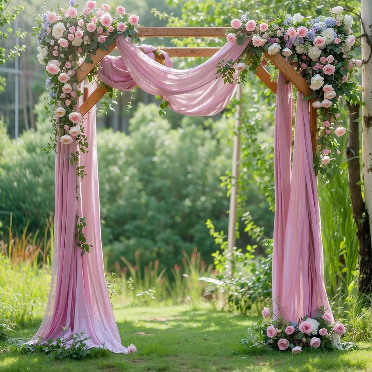Wedding Arch Draping Fabric, 2 Panels 28" x 19Ft Dusty Rose Arch Drapes Sheer Backdrop Curtain for Wedding Ceremony Party Ceiling Decor