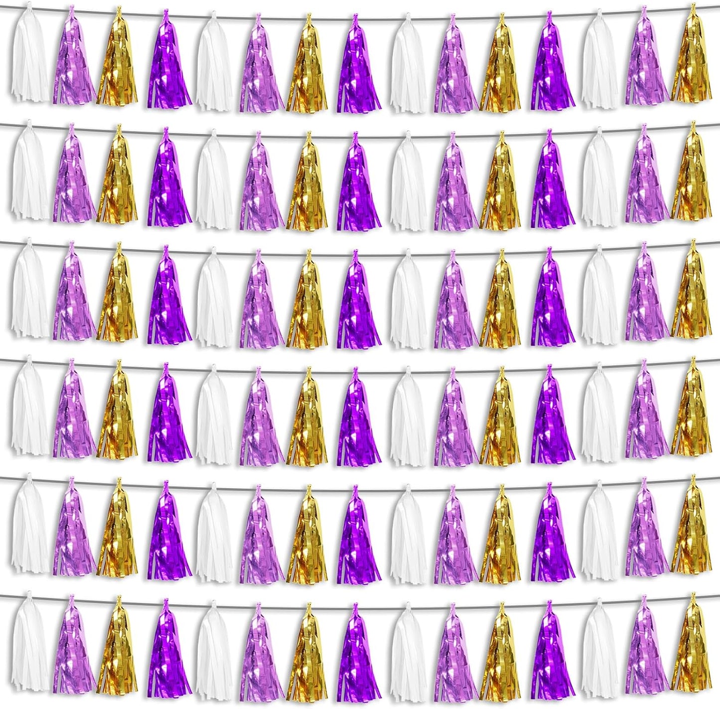 6P Purple-Gold Party Decoration Tassel Garland, Tassels Banner Streamers for Parade Floats, Bachelorette, Wedding, Birthday, Graduation, Christmas, Bridal/Baby Shower Party Decorations