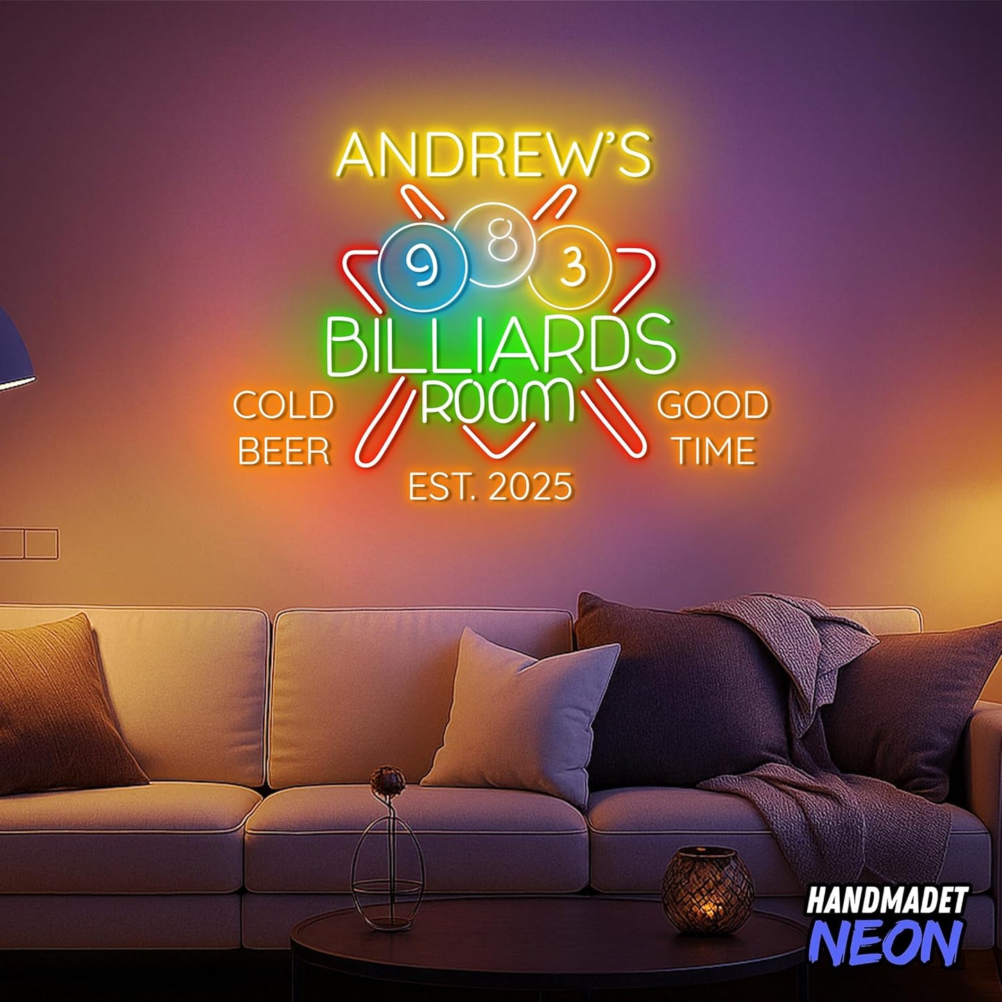 Personalized Billiards Neon Sign, Custom Billiard Decor Led Light, Decorative Wall Art Lights Signs, Lounge, Game Room Gifts For Friends, Kids, Dad, Brother