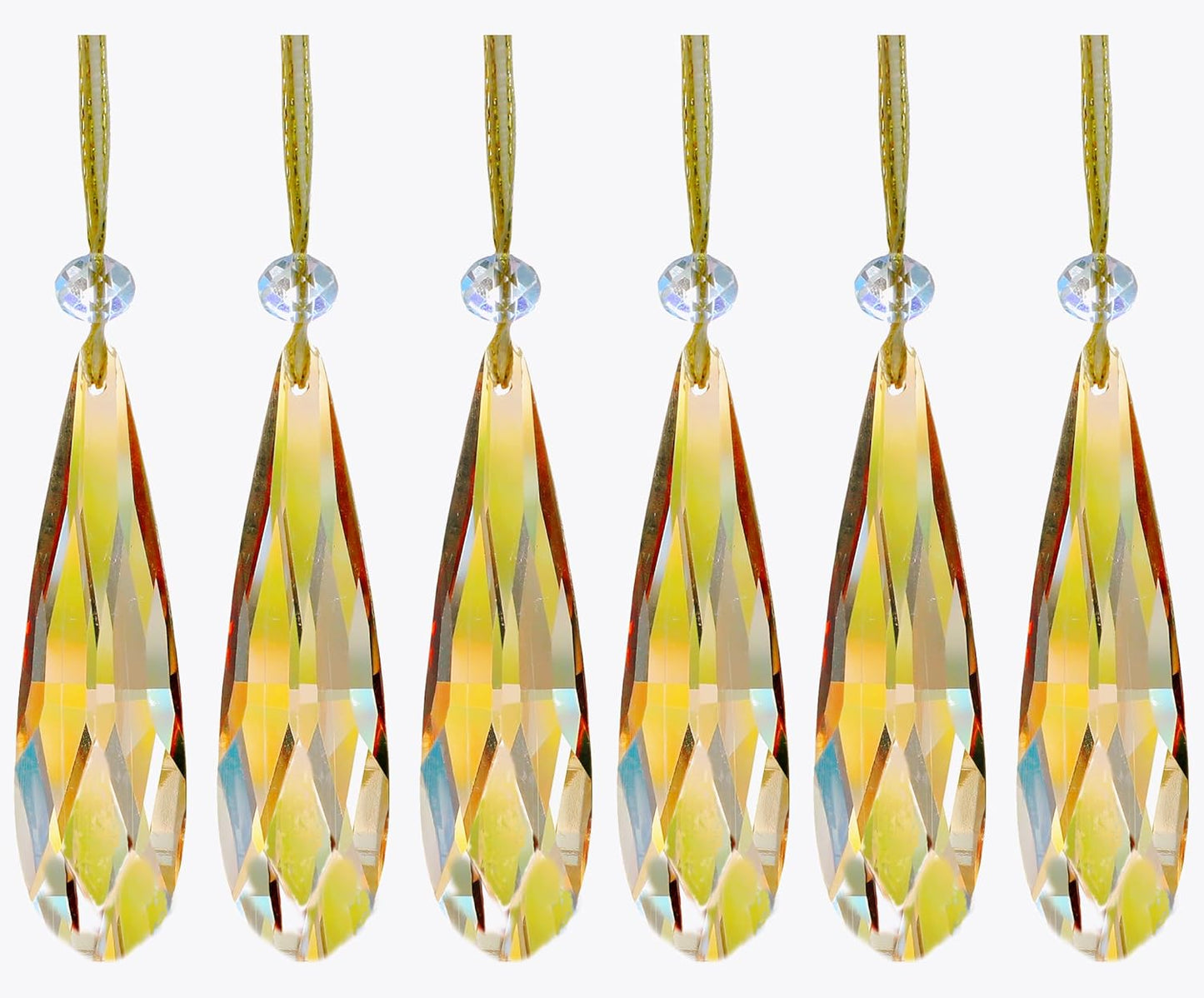 Crystal Glass Christmas Ornaments, 6Pcs Teardrop Prism Hanging Crystals for Christmas Tree,Centerpieces,Wedding,Party Decor (Gold)