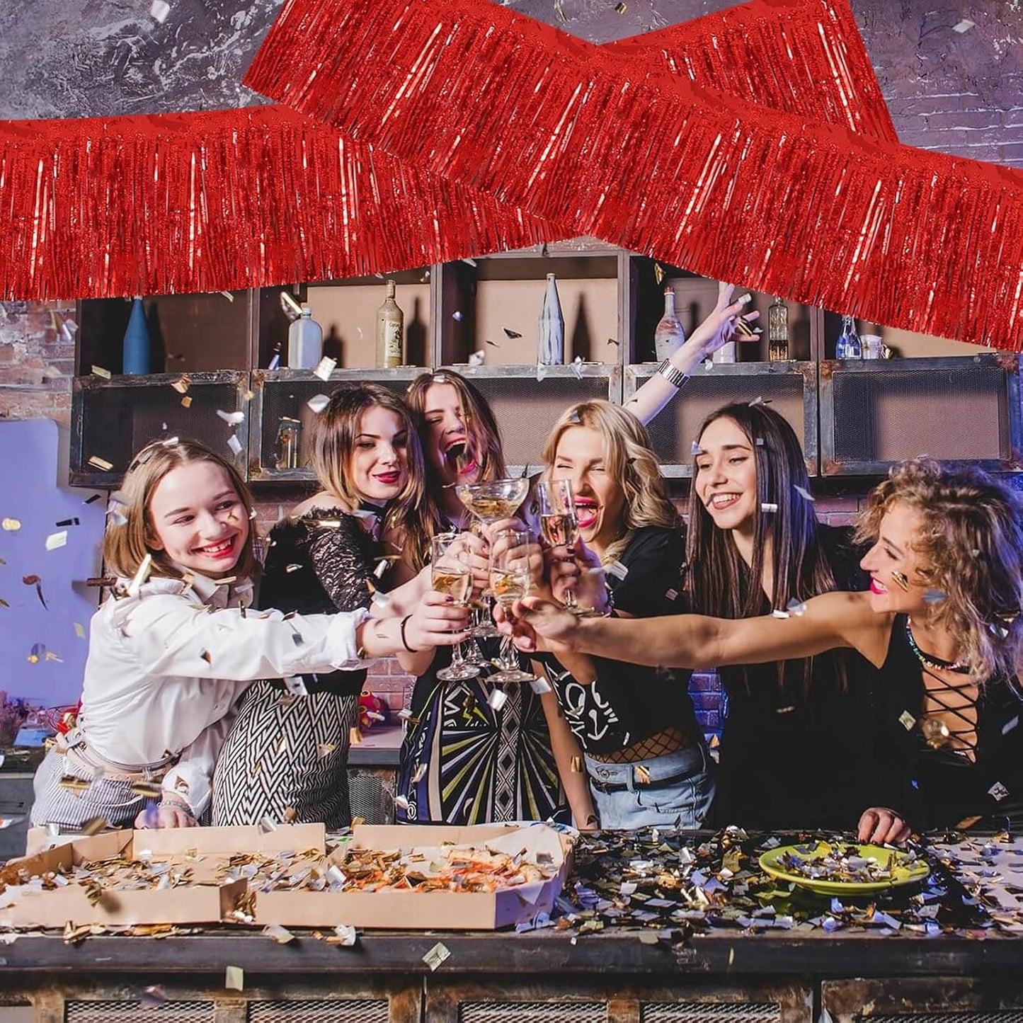 BEISHIDA 3 Packs Metallic Foil Fringe Garland Laser Red Wall Hanging Tinsel Fringe Banners for Car Floats Bridal Shower Wedding Birthday Easter Graduation Holiday Party Decoration(30 Feet)