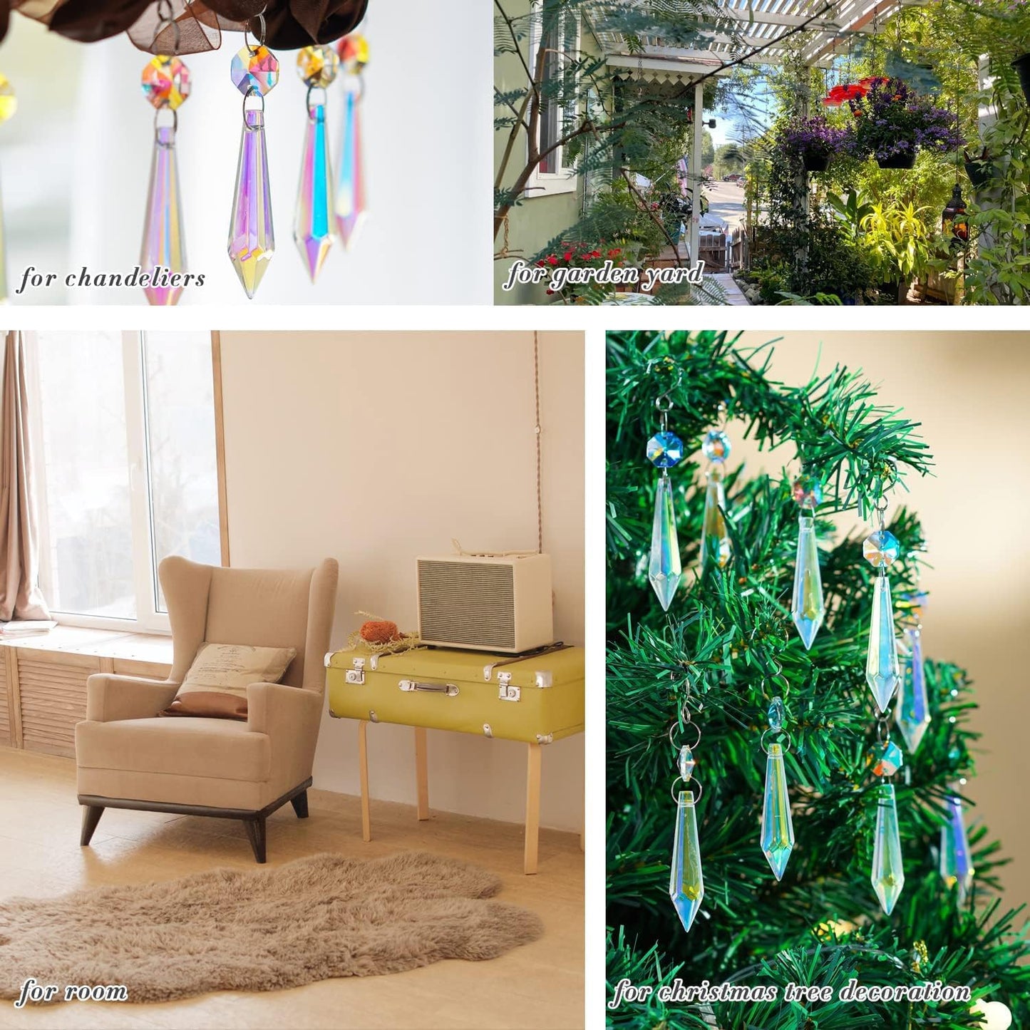 20PCS Chandelier Icicle Crystal Prisms Suncatcher,55mm Chandelier Crystals Replacement, AB Colors Crystals for Chandeliers with Hooks for Windows Wedding Lamp Decoration