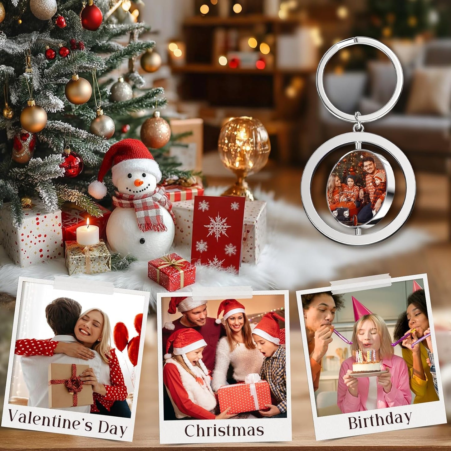 Personalized Custom Keychain with Picture - Turnable Double Sided Colorful Photo Key chains Memorial Gifts for Family Lover