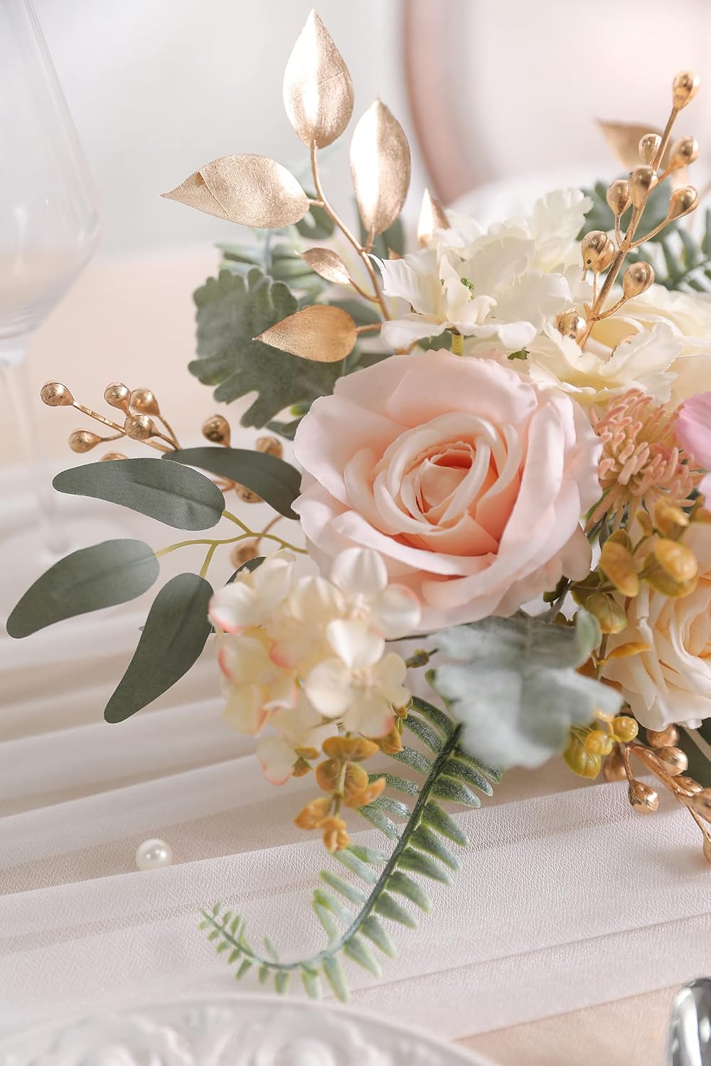 Serra Flora Artificial Greenery Spray Box Set(Pack of 54pcs) with 6 Kinds of Golden Green Filler for Wedding Bouquet Table Centerpieces and Floral Arrangement (Golden&Green)