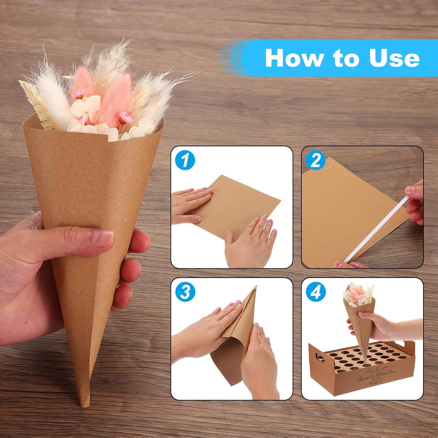PATIKIL Wedding Confetti Cones, 120 Pcs Paper Tapers Cone Flower Petal Paper Cone Holder for Party Engagement Holiday Birthday DIY Decoration, Brown