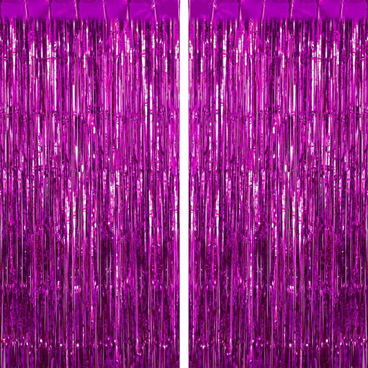 2 Pack Rose Red Fringe Curtains Foil Shiny Fringe Backdrop Tinsel Door Streamers Foil Curtains for Birthday Wedding Engagement Bridal Shower Celebration Party Decorations Large