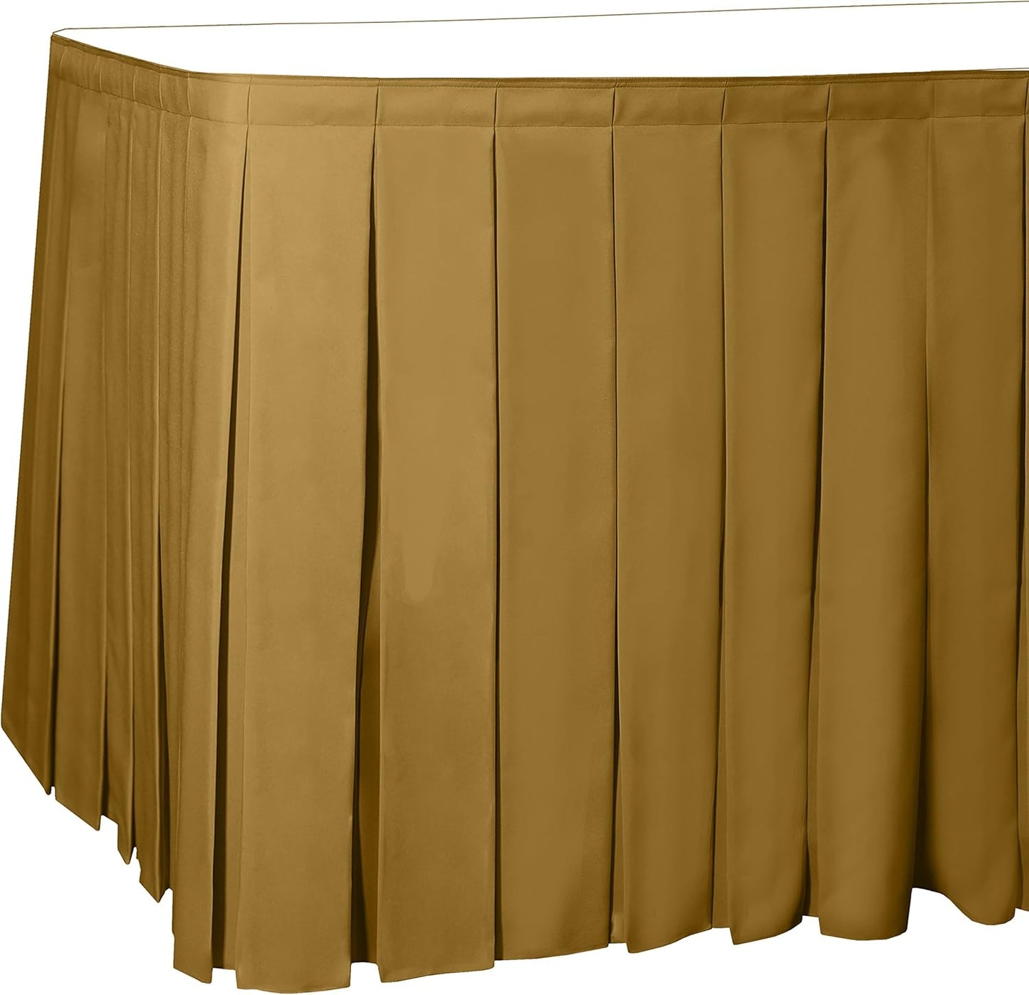 Ultimate Textile Pleat Polyester Fabric Table Skirt - Machine Washable Flame Resistant with Clips for Events, Weddings & Trade Shows, Cut & Sewn in Paterson, NJ - Gold, 17' Box Pleat