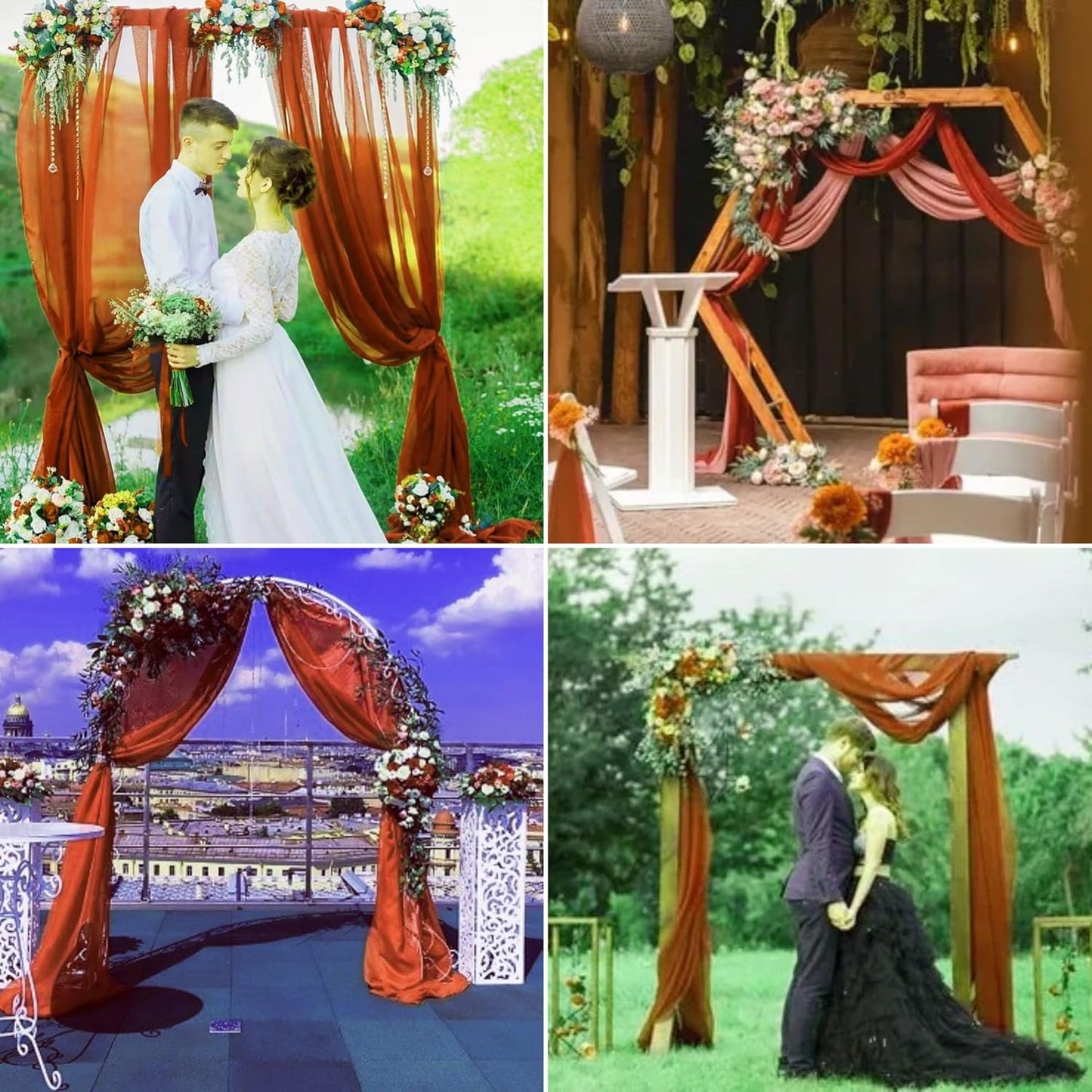 8 Panels Wedding Arch Draping Fabric 28" x 20Ft Wedding Arch Drapes Chiffon Fabric Drape Sheer Backdrop Curtain for Weddings Party Ceremony Birthday Arbor Drapery Reception Ceiling Décor(Terracotta)