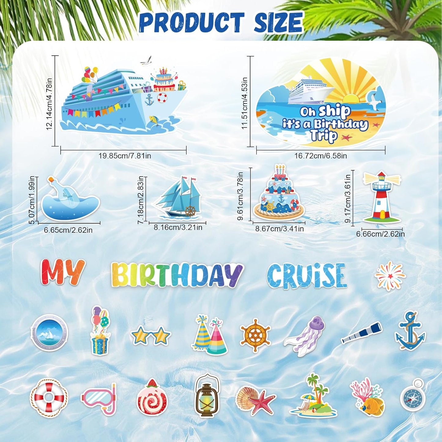 26 Pcs Birthday Cruise Door Decorations Magnetic, Funny Cruise Ship Sea Navigation Door Magnets Stickers Cruise Door Decor for Cabin Door Fridge Car Accessories Carnival Birthday Party Supplies