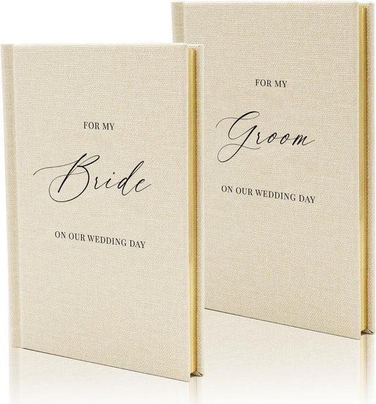 For my Groom/Bride Hard Cover Vow Books (Set of 2) - 5.75 x 5 Minimalist Pocket Sized Black Embossed Wedding Ceremony Vow Renewal Speech Notebook