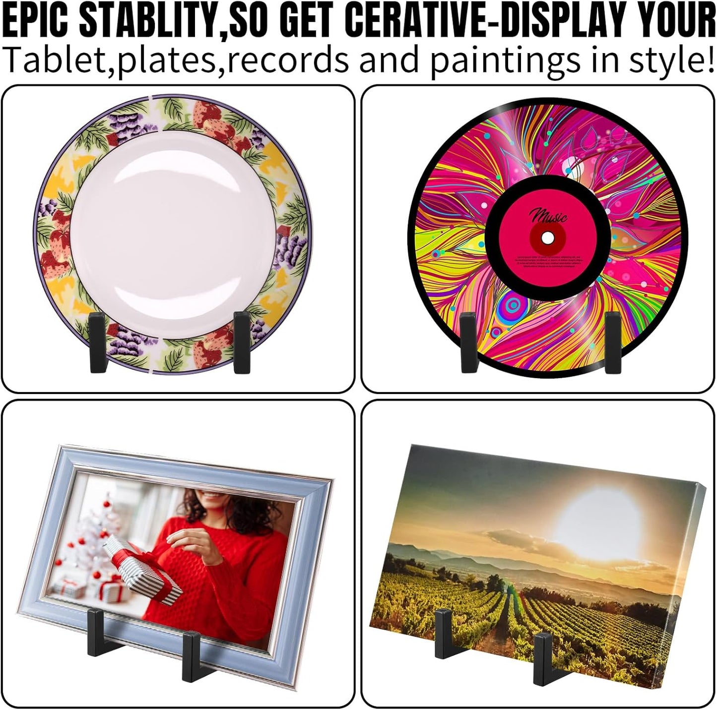 Sweetude 2 Pcs Large Plate Stands for Display Metal Frame Plate Holder Display Stand Decorative Table Top Easels for Picture, Book, Platter, Photo Easel(Black,10 Inch)